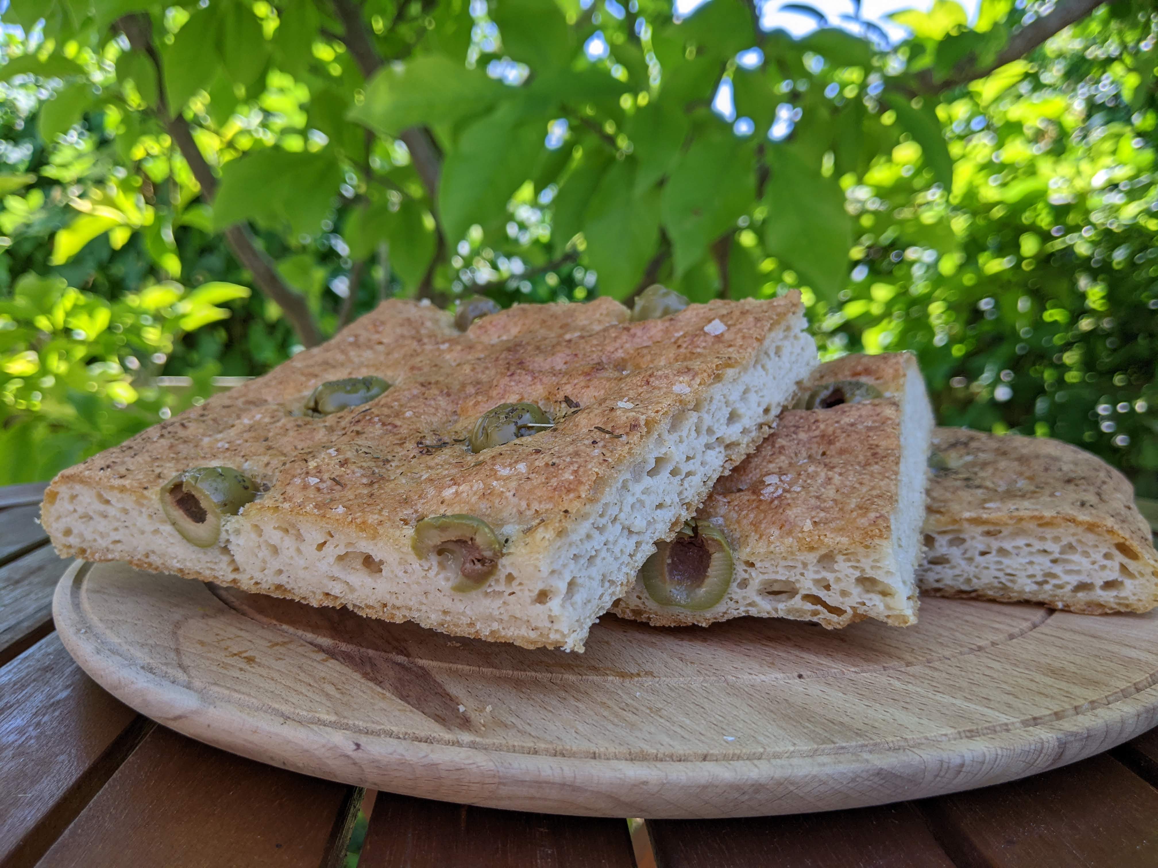 Rosemary and olive focaccia slice