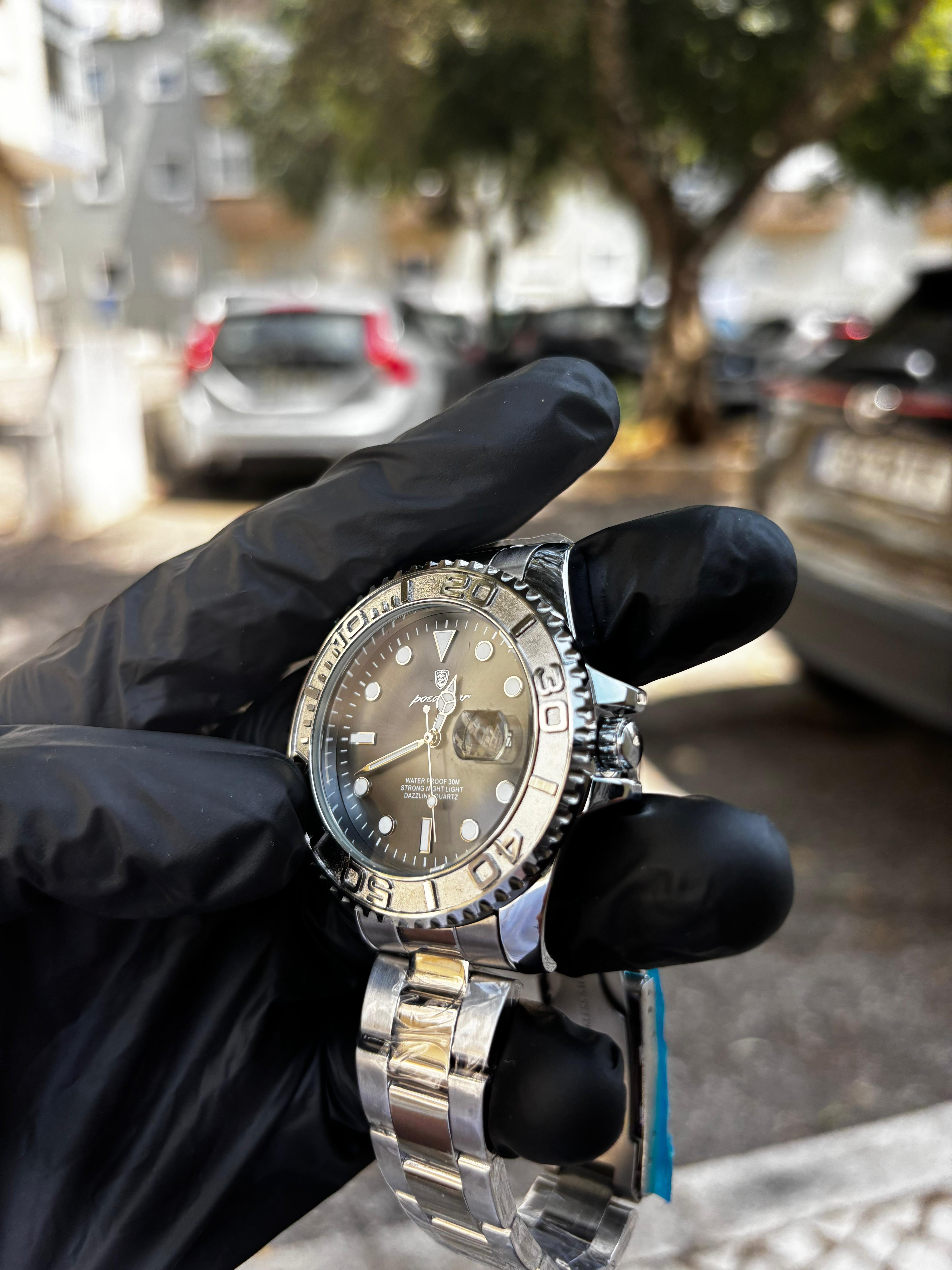 Relógio Poedagar Masculino Prateado 