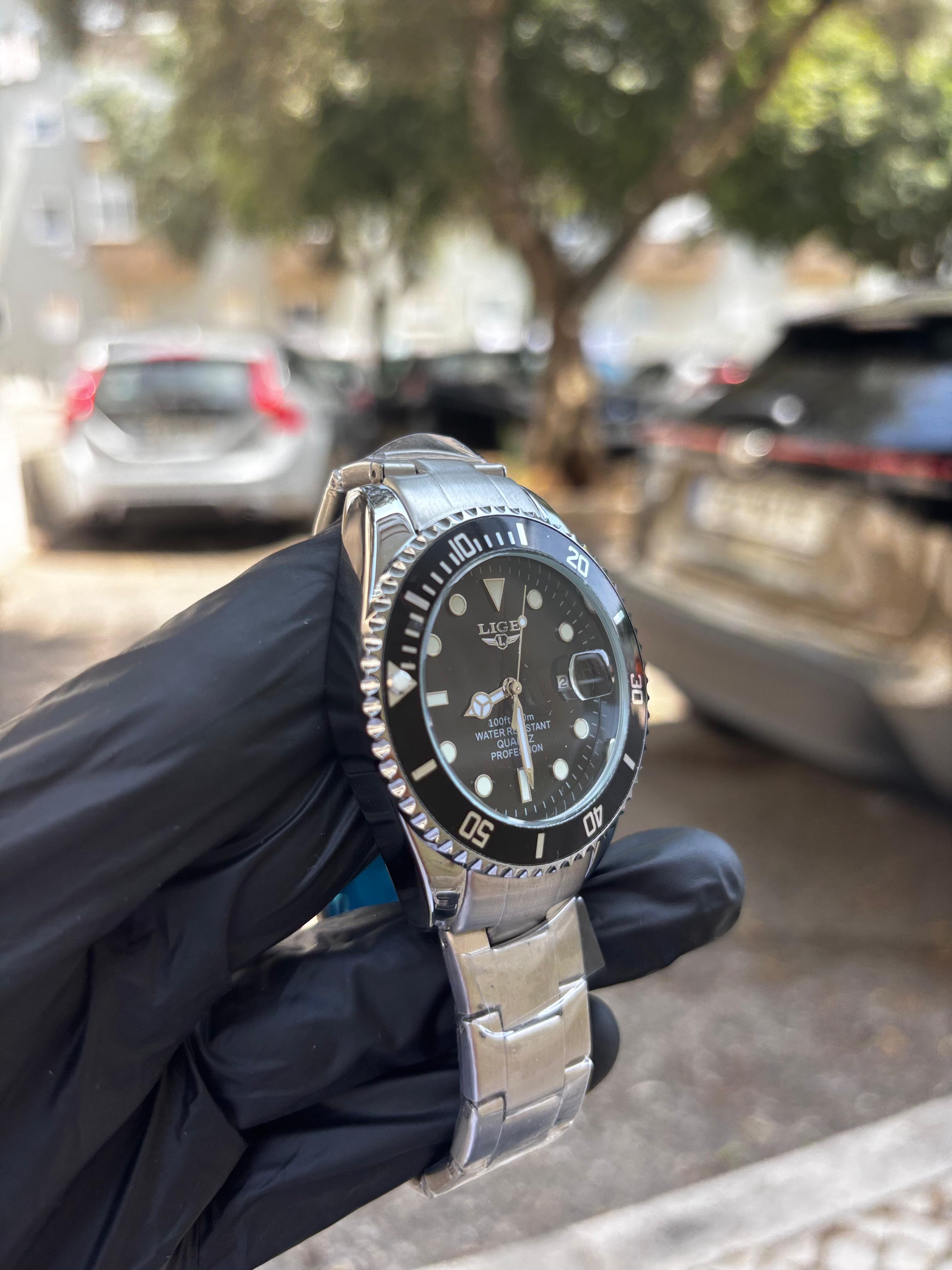 Relógio Lige Masculino prateado com centro black 