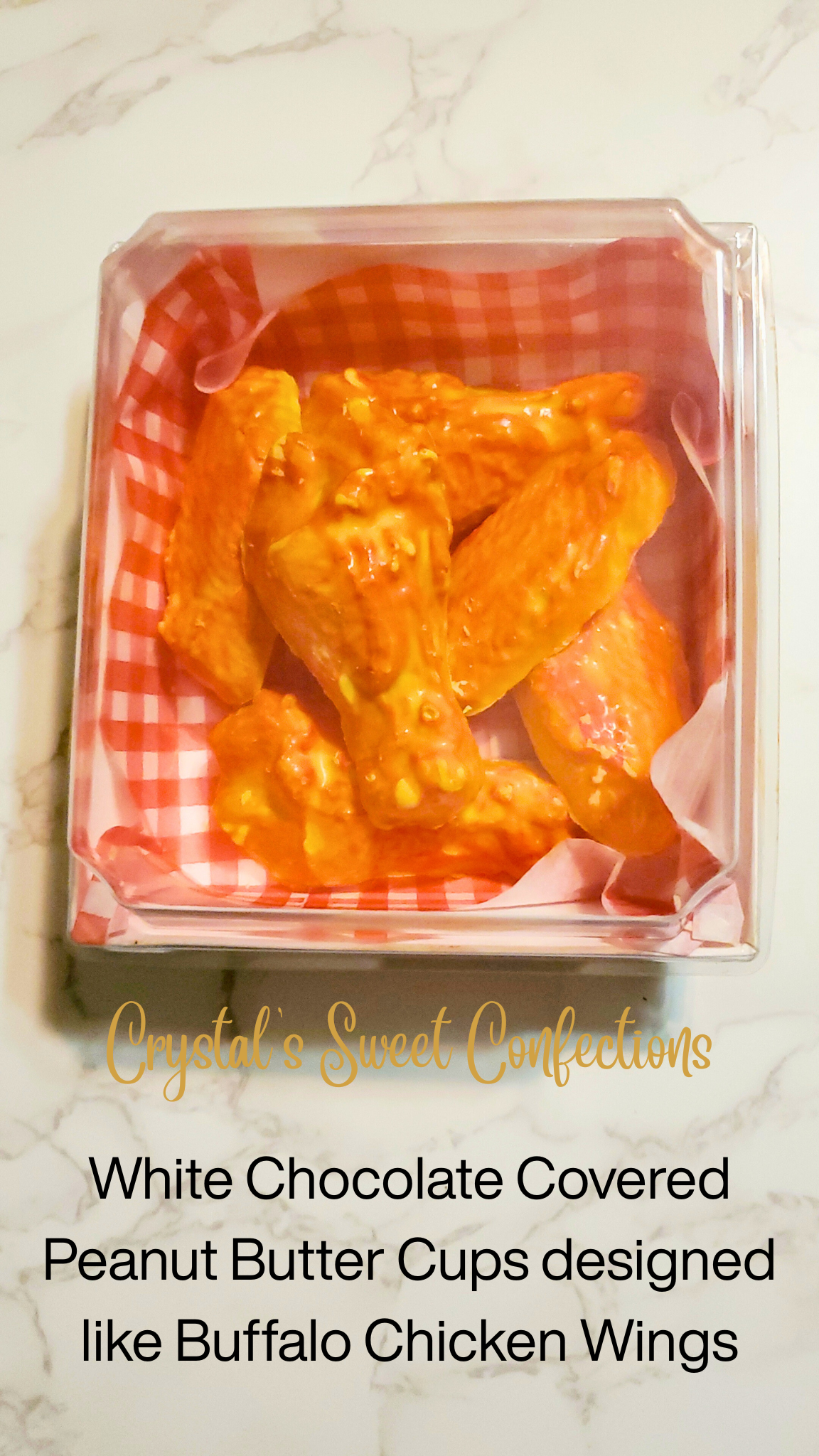 White Chocolate Peanut Butter Cups "Buffalo Chicken Wings"