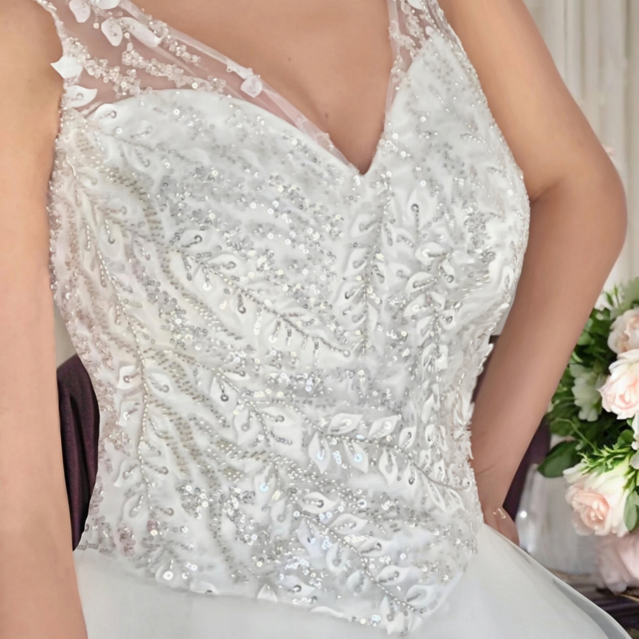 Vestido de novia princesa asimetrico