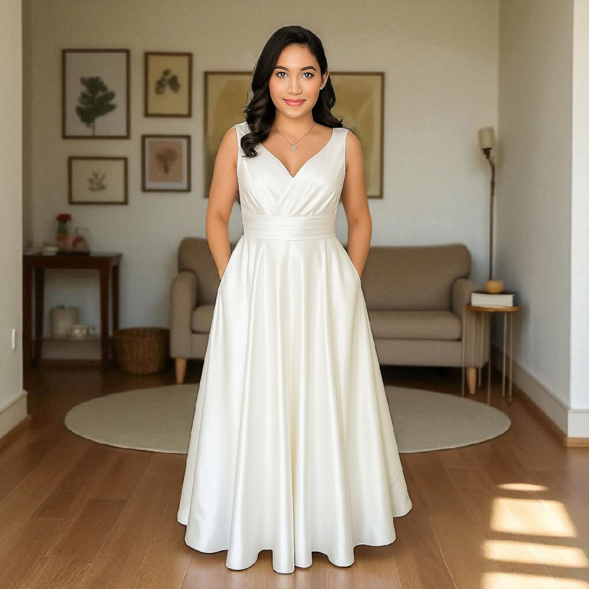 Vestido de novia elegante lizo con cinturon