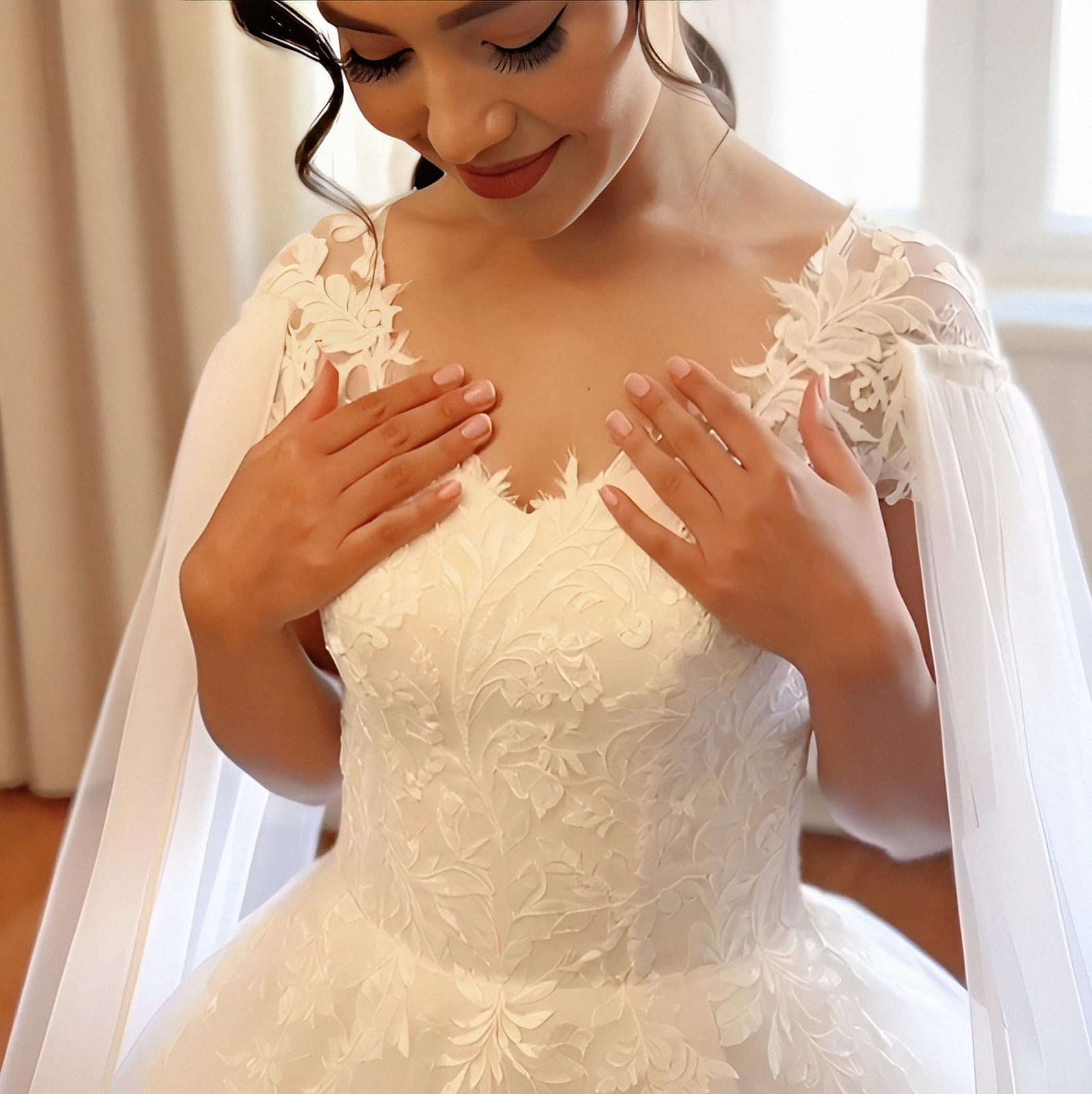 Vestido de novia elegante con mangas largas