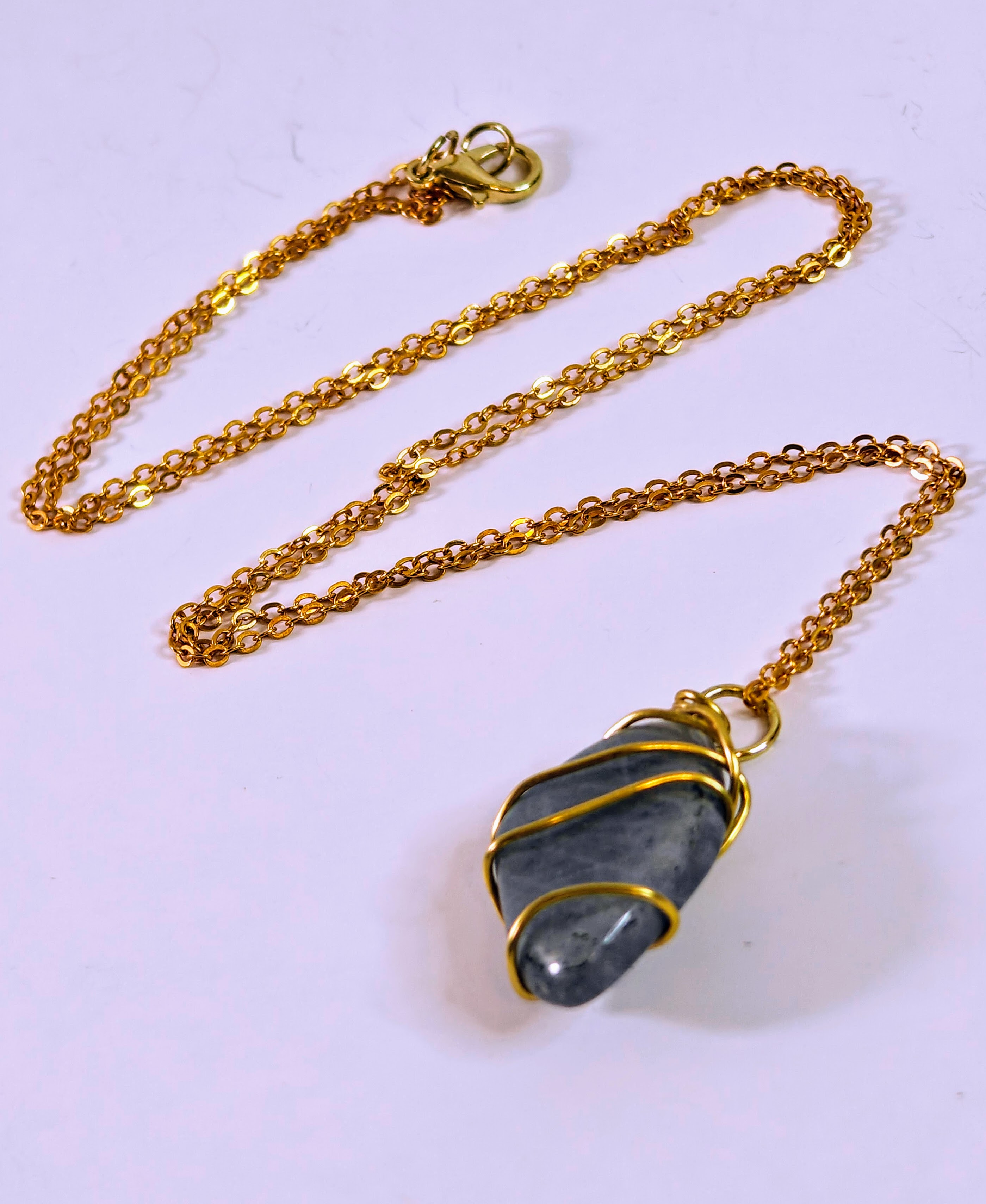 Handmade Labradorite Necklace - Gold Wire Wrapped Healing Crystal Pendant on Dainty Chain