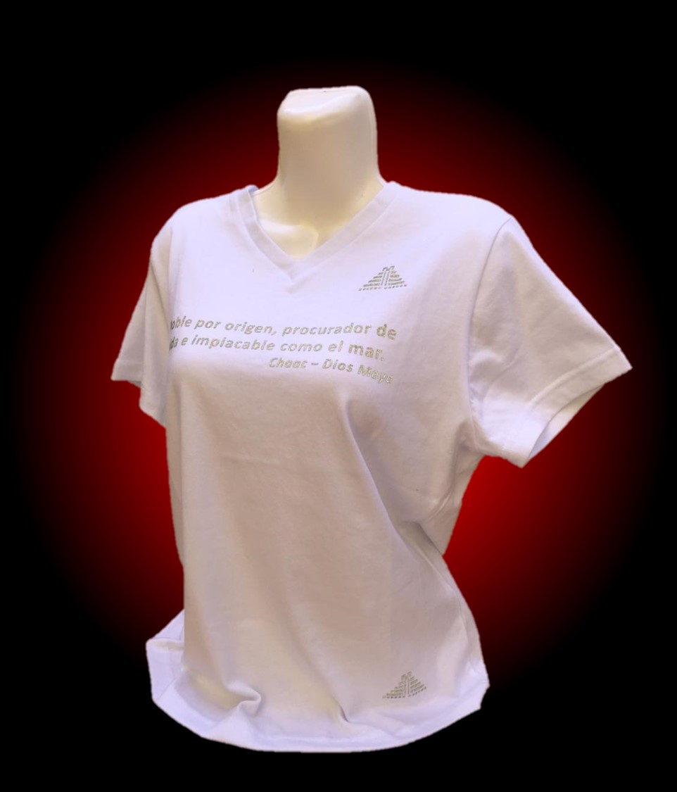 Playera para dama cuello V Dios Ek Chuah, 