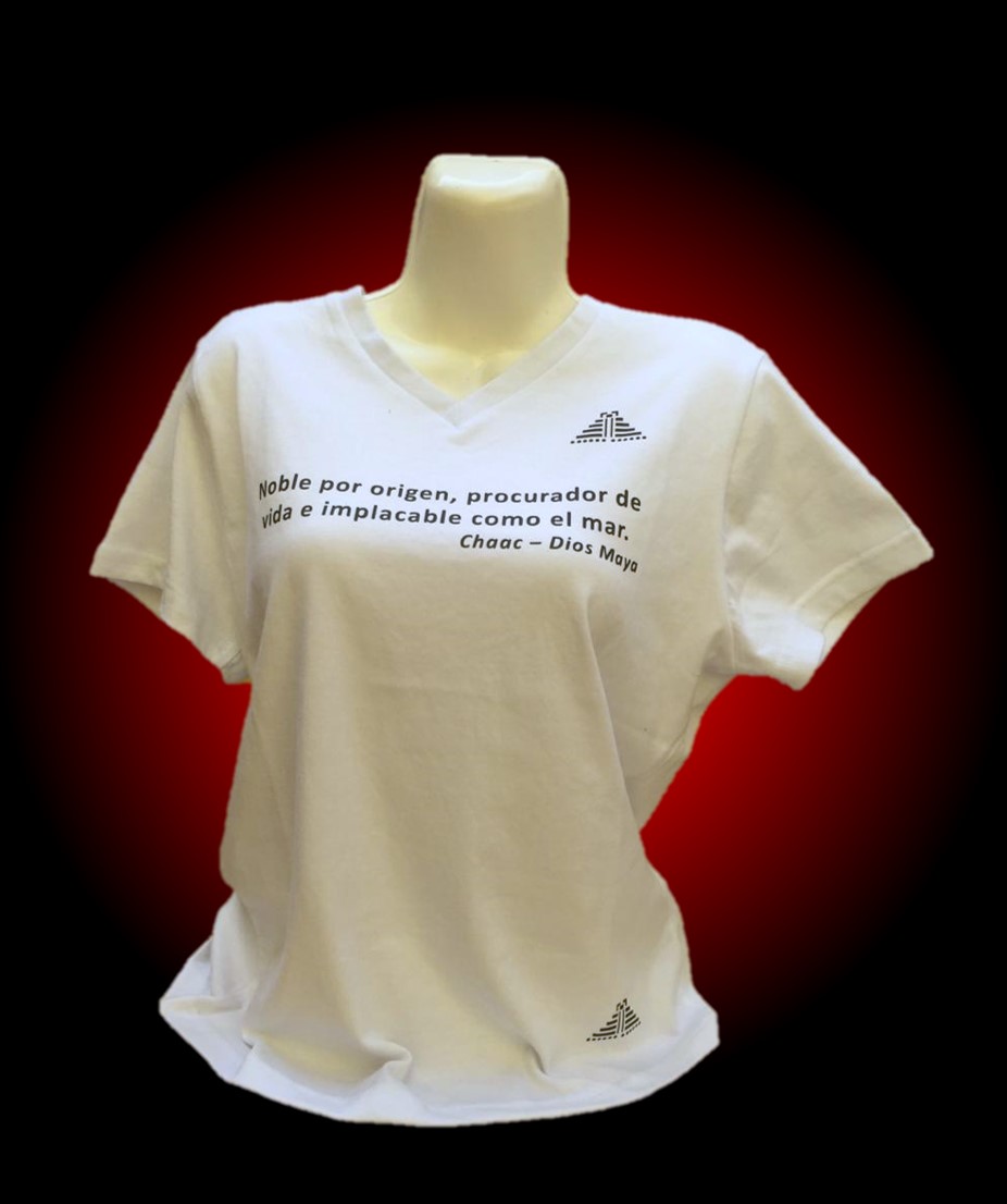 Playera para dama cuello V Dios Ek Chuah, 
