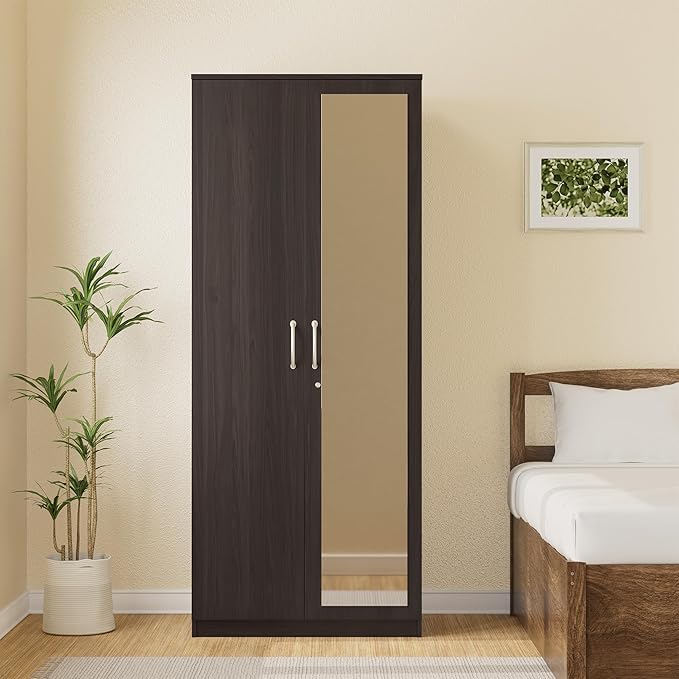Elegant Wenge Finish 2- Door Wardrobe With Mirror