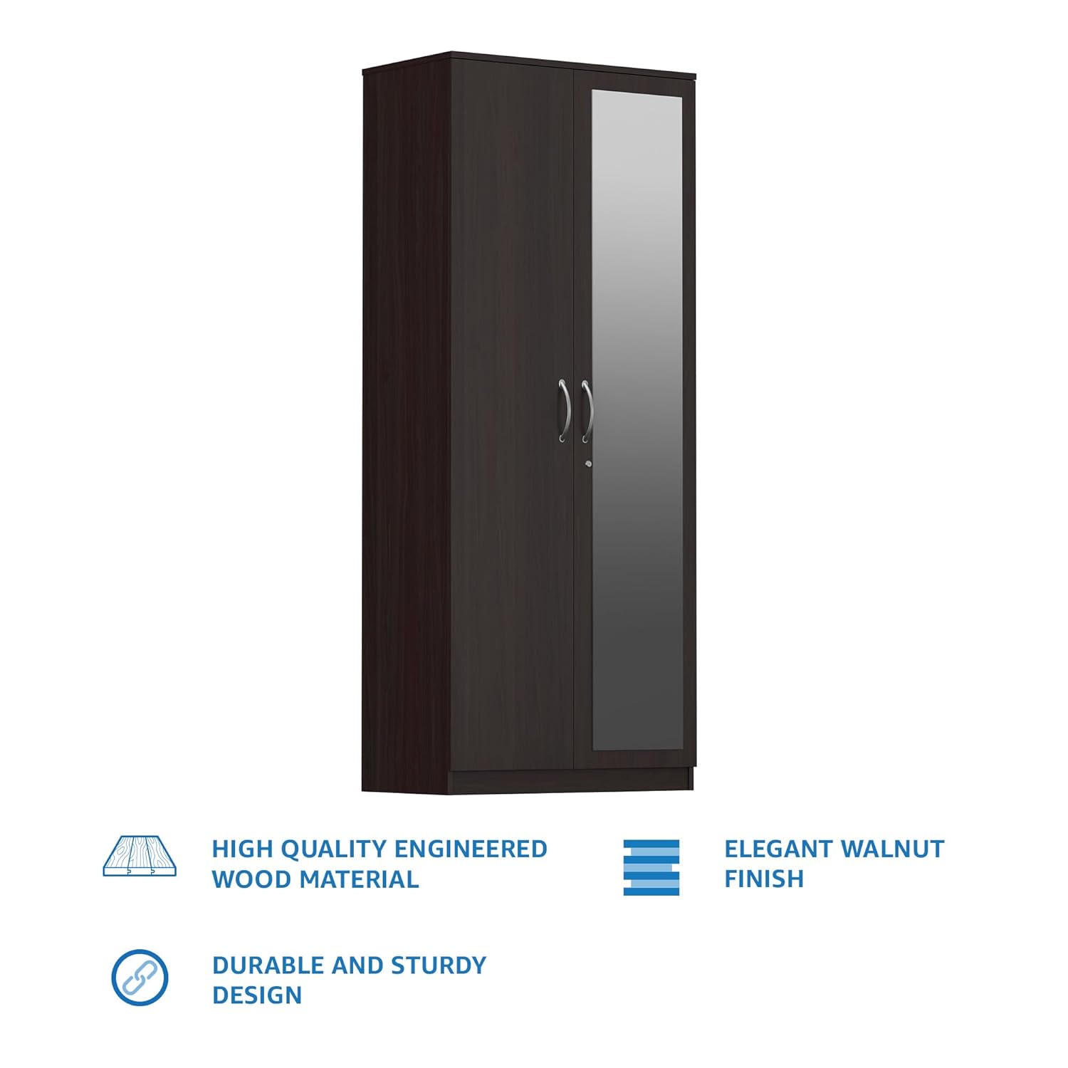 Elegant Wenge Finish 2- Door Wardrobe With Mirror