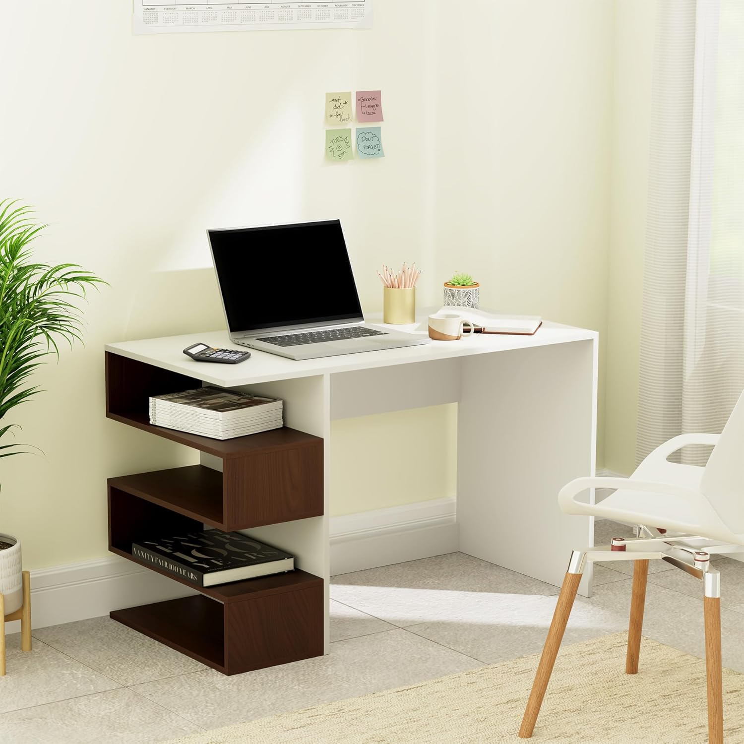 Study Desk(Walnut Finish,White)