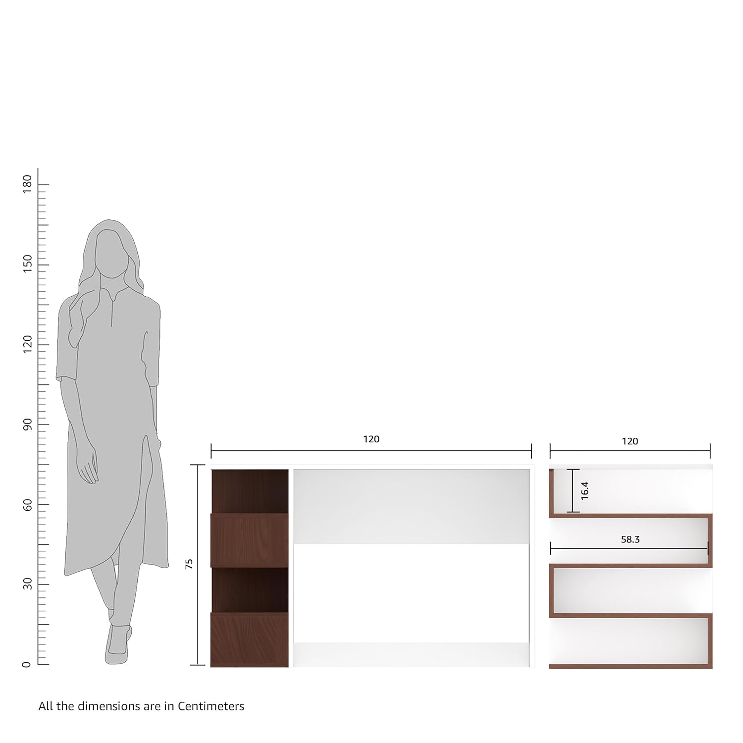 Study Desk(Walnut Finish,White)