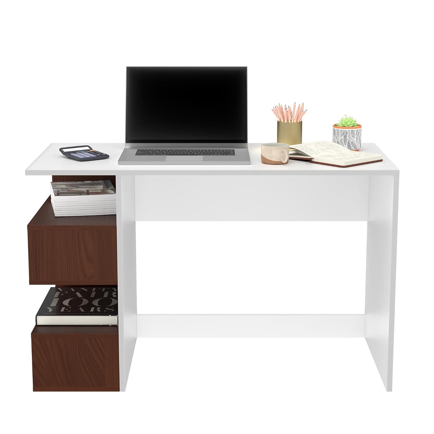 Study Desk(Walnut Finish,White)