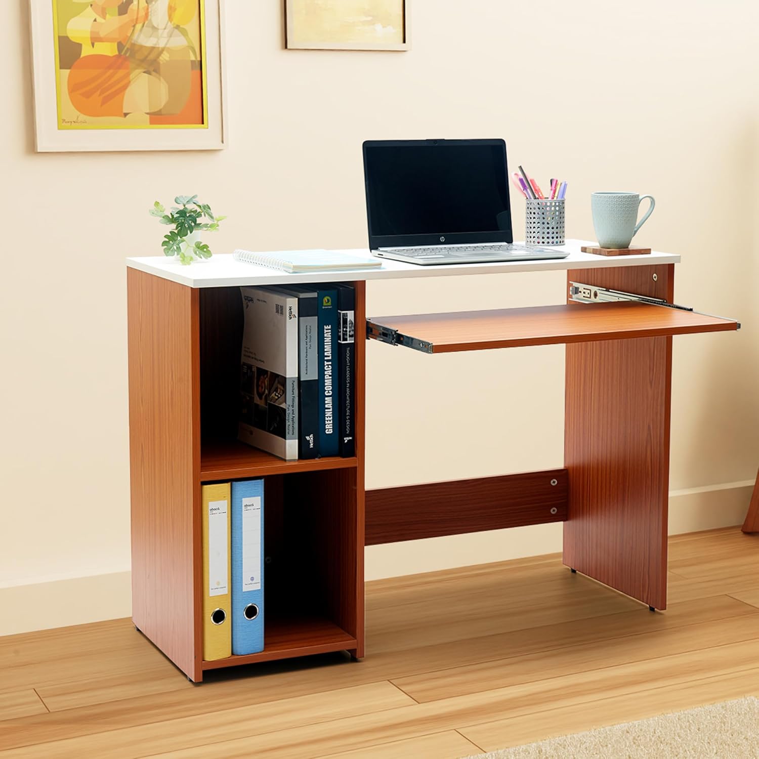 Green Soul Murray Engineered Wood Study Table (Natural Teak) | Computer Desk, Office Table for Students, Adults, Professionals | 1 Drawer & 2 Shelves 