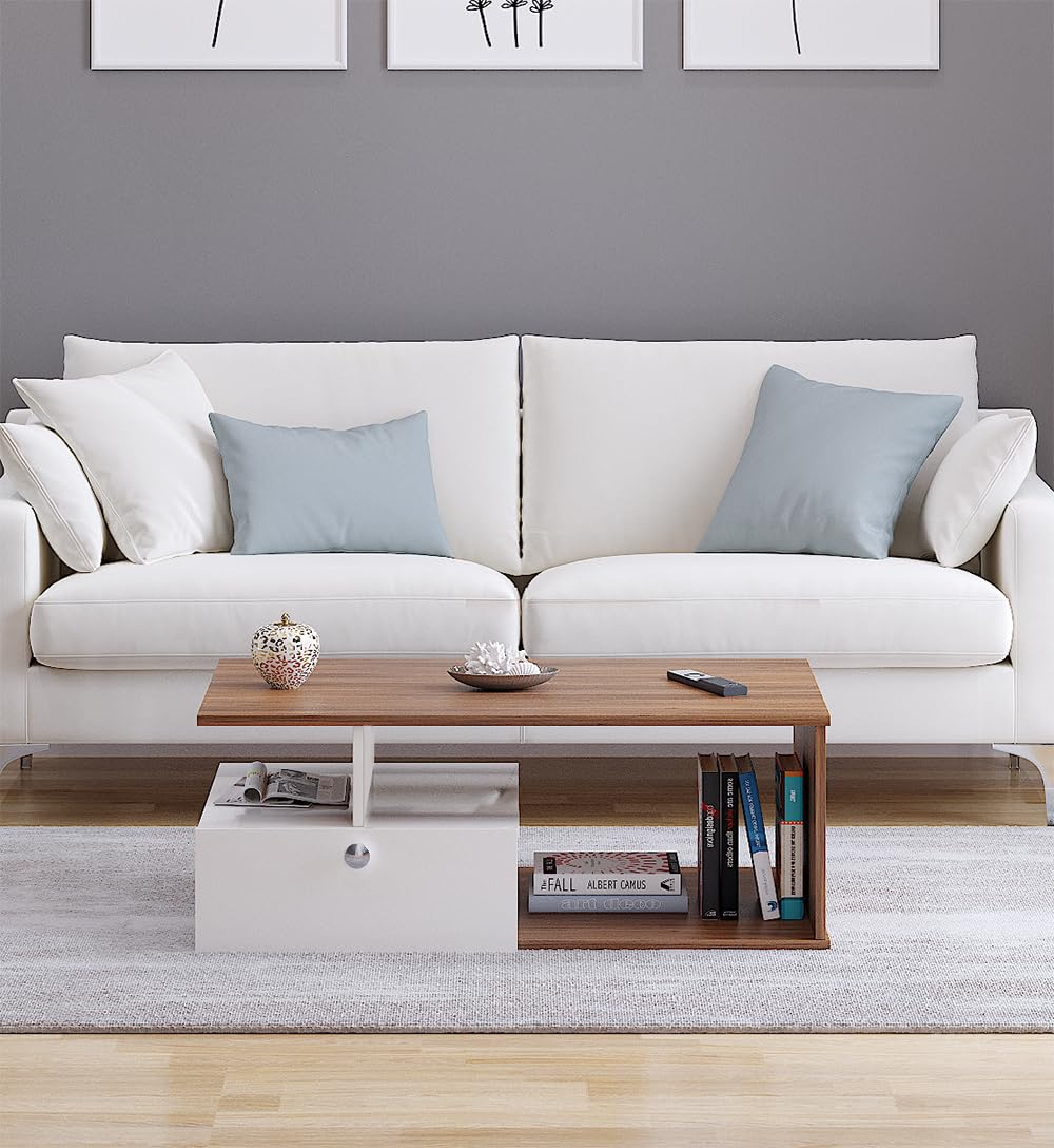 Table with Storage, Tea, Coffee Table for Living Room, Engineered Wood, Matte Finish