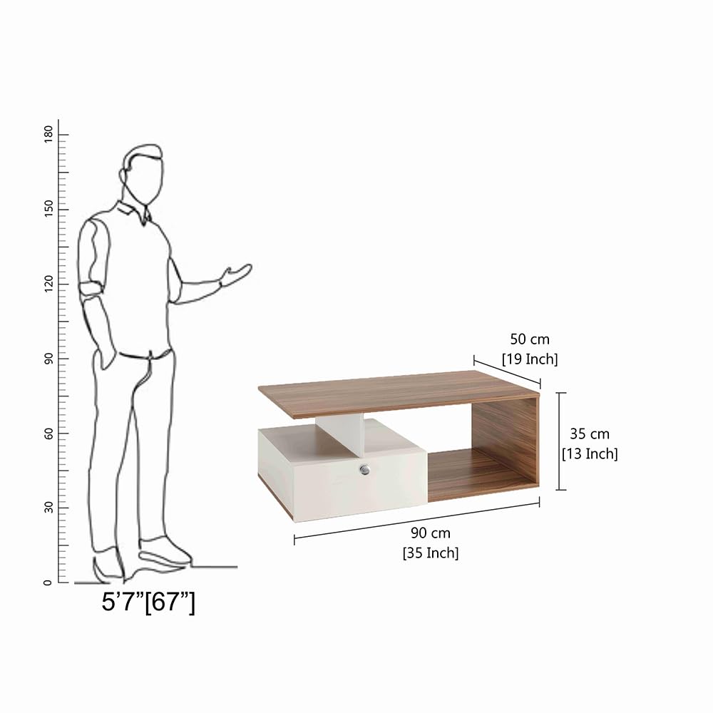 Table with Storage, Tea, Coffee Table for Living Room, Engineered Wood, Matte Finish