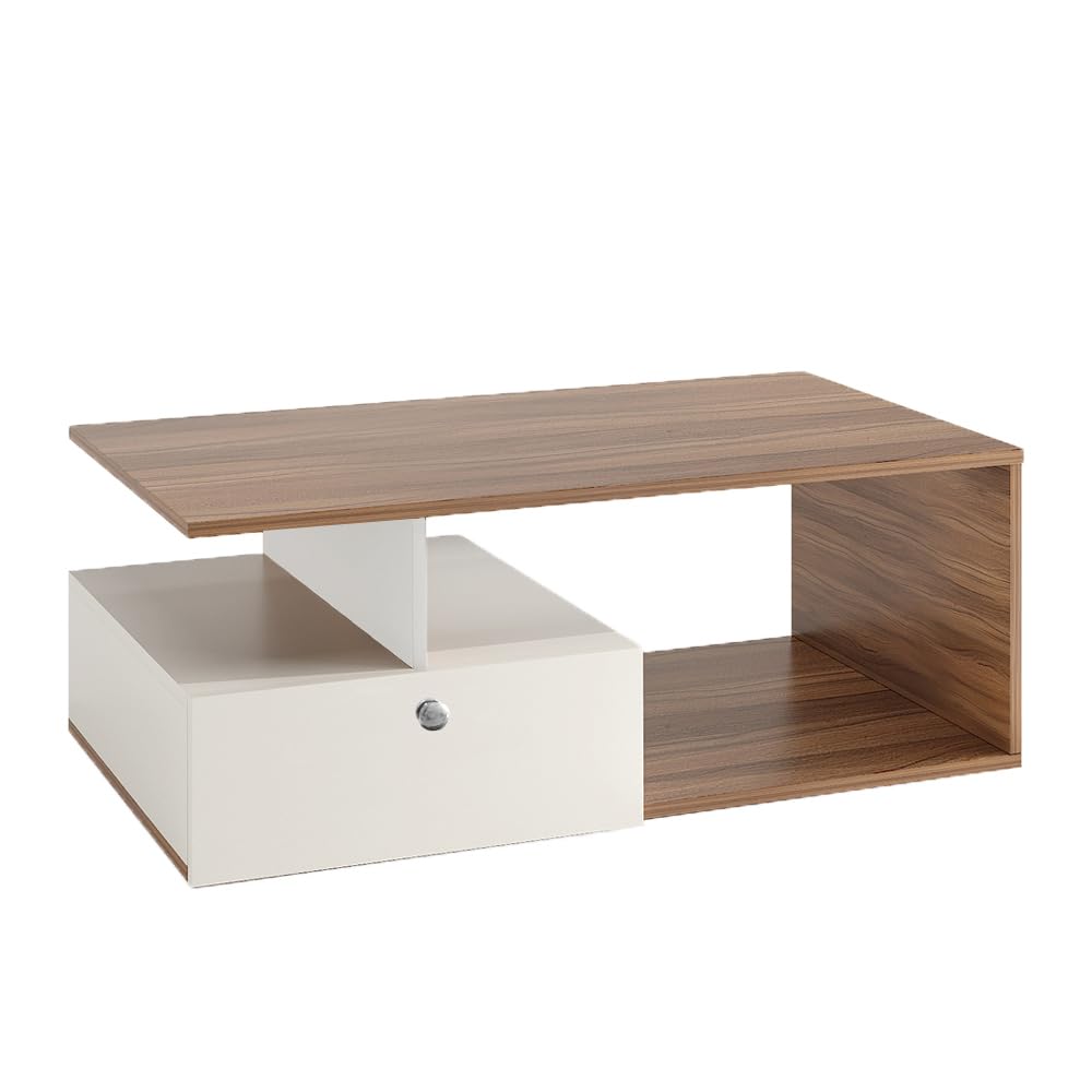 Table with Storage, Tea, Coffee Table for Living Room, Engineered Wood, Matte Finish