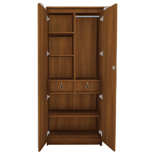 2-Door Engineered Wood Wardrobe – Turkish WD Cherry Finish  