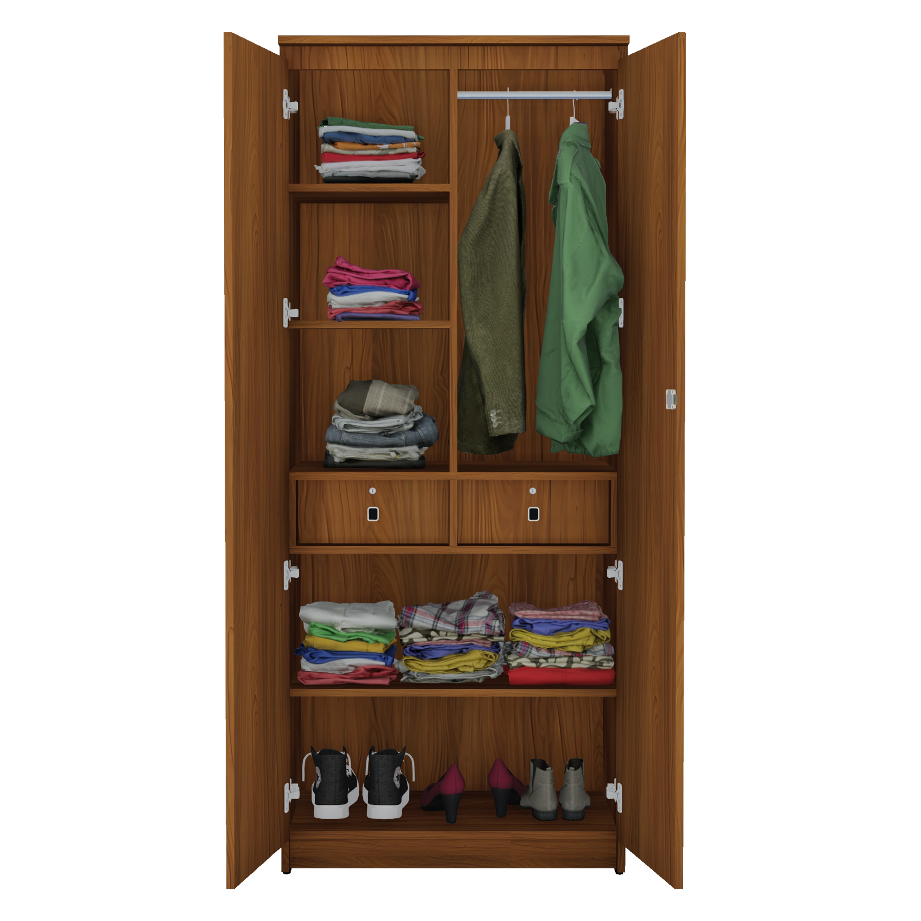 2-Door Engineered Wood Wardrobe – Turkish WD Cherry Finish  