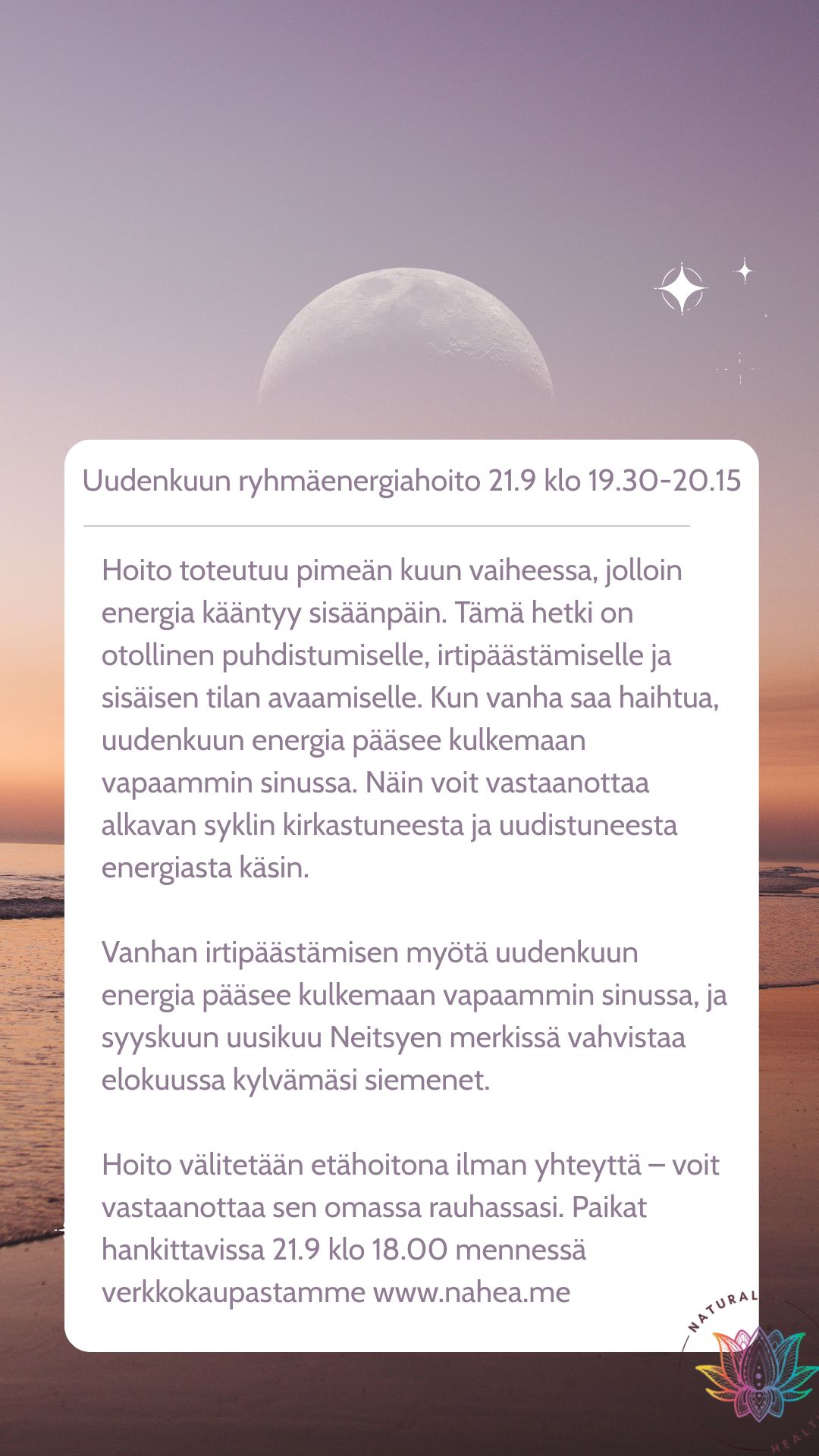 Uudenkuun ryhmäenergiahoito 21.9 klo 19.30-20.15