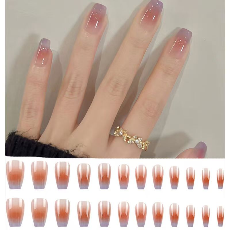 Purple edge French gradient wear nails Simple whitening ballet nail stickers