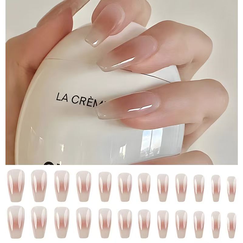 Nude color high-end luxury style nail art stickers whitening detachable nails pure desire ice transparent wear nails