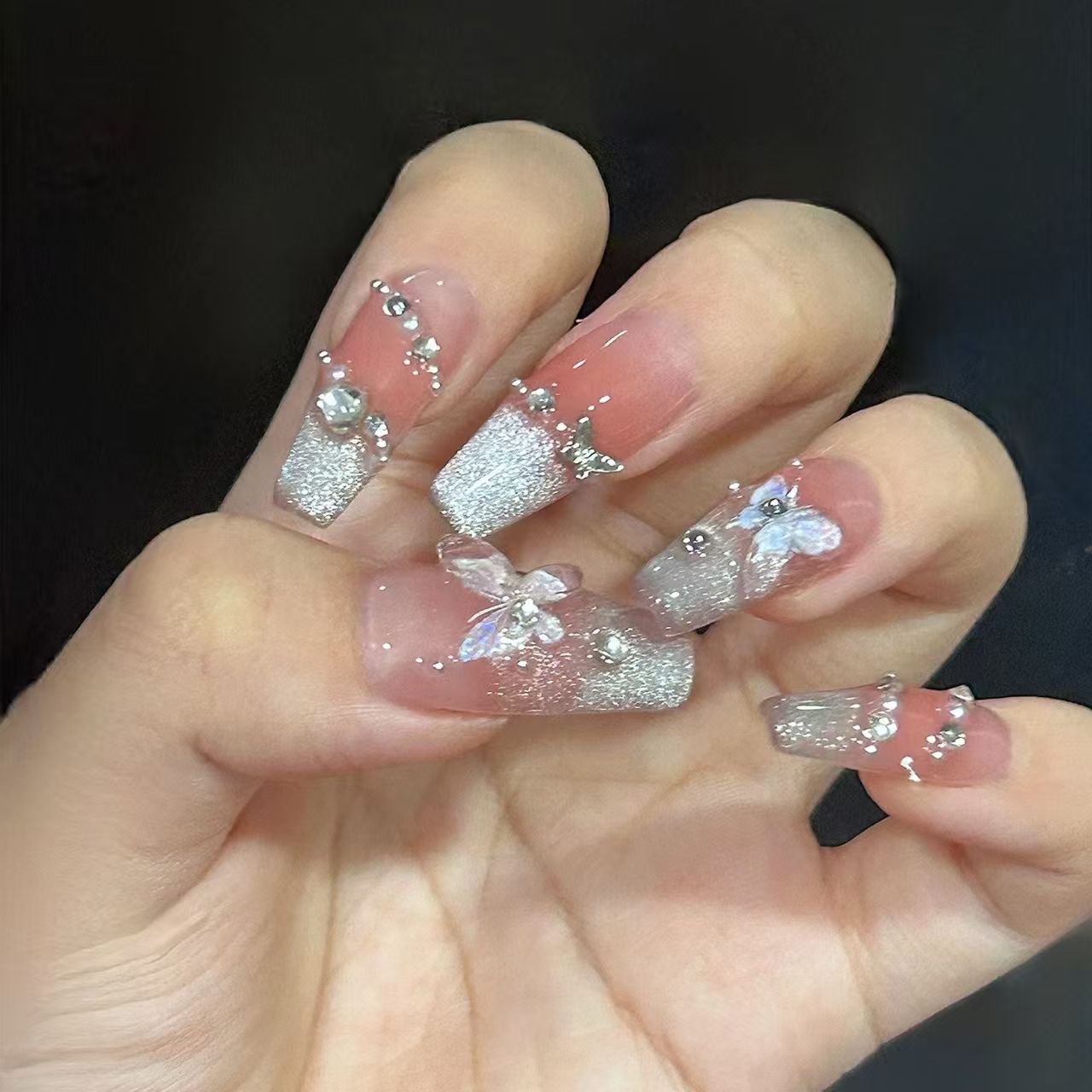 Internet celebrity same style wearable nail art three-dimensional butterfly cat eye false nails handmade nail pieces phototherapy nails removable nail stickers