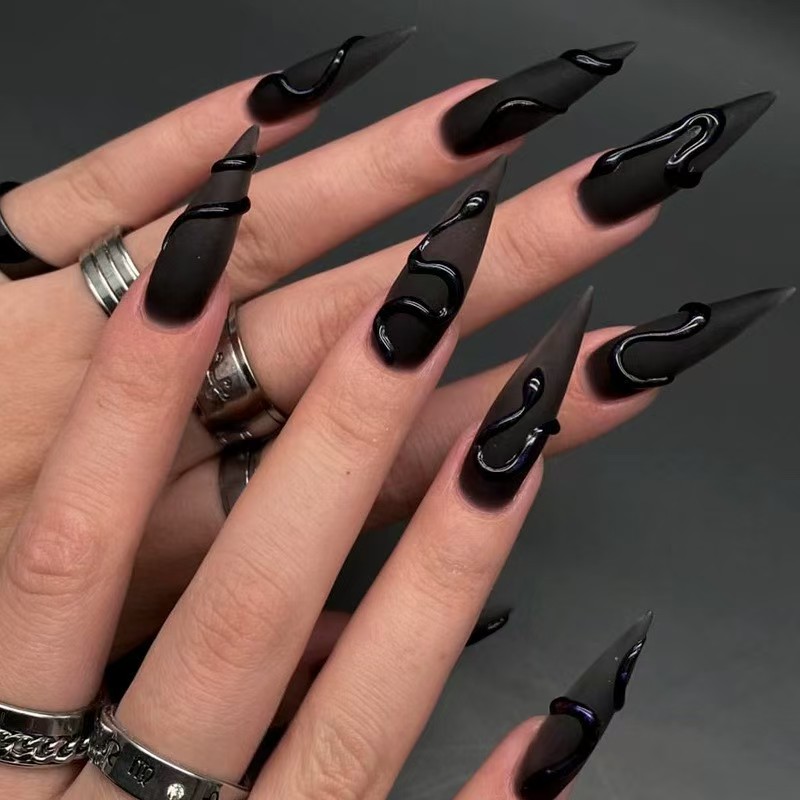 Halloween 3D three-dimensional smudge wear nails super long sharp gradient nail art press on nails nail piece