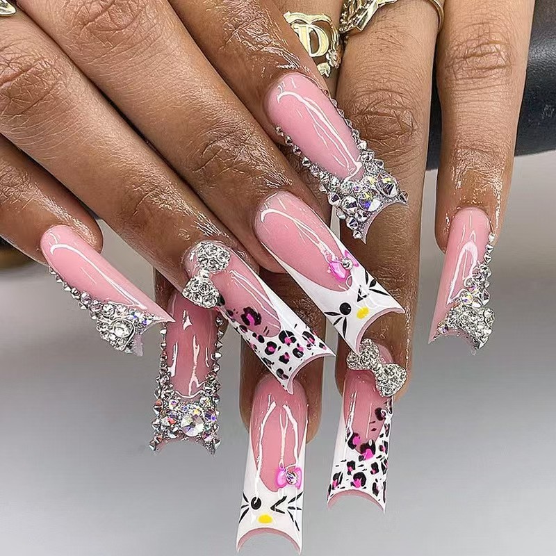 European and American wearable nail art patches finished false nails ballet nails with diamond long ladder