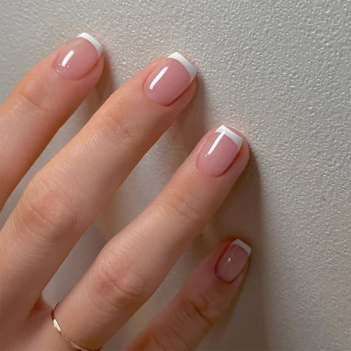 New square short square nails white French wear nails ins style simple French manicure nails fake nails