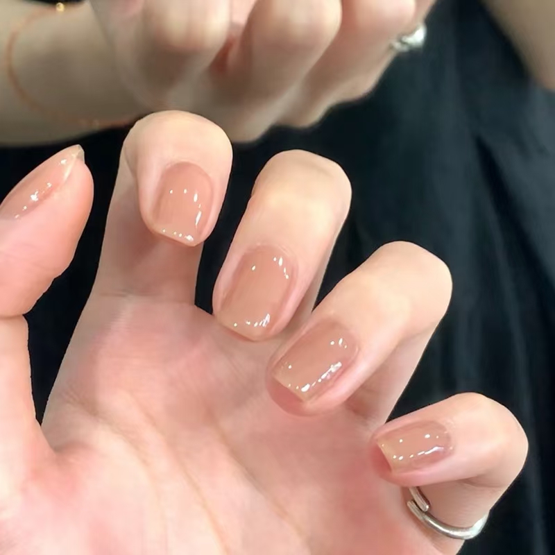 Simple temperament pure color nail art nude skin color wear nails false nail patches finished short nail pieces