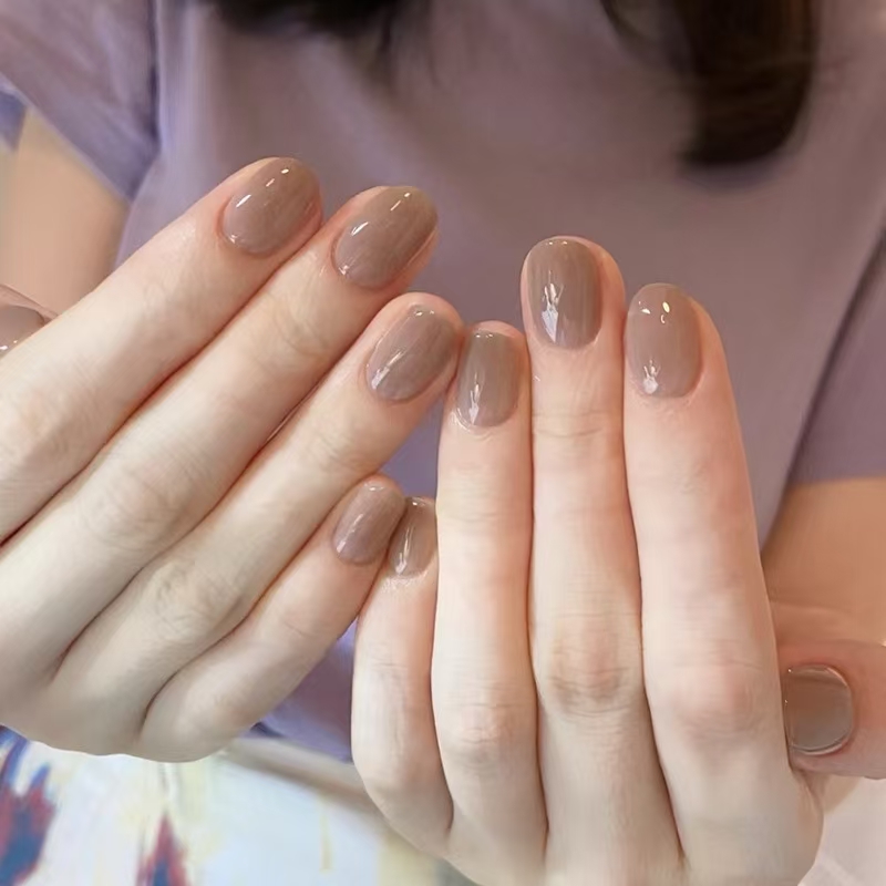 Simple temperament pure color manicure milky white wearable nails fake nail patches finished short nail pieces