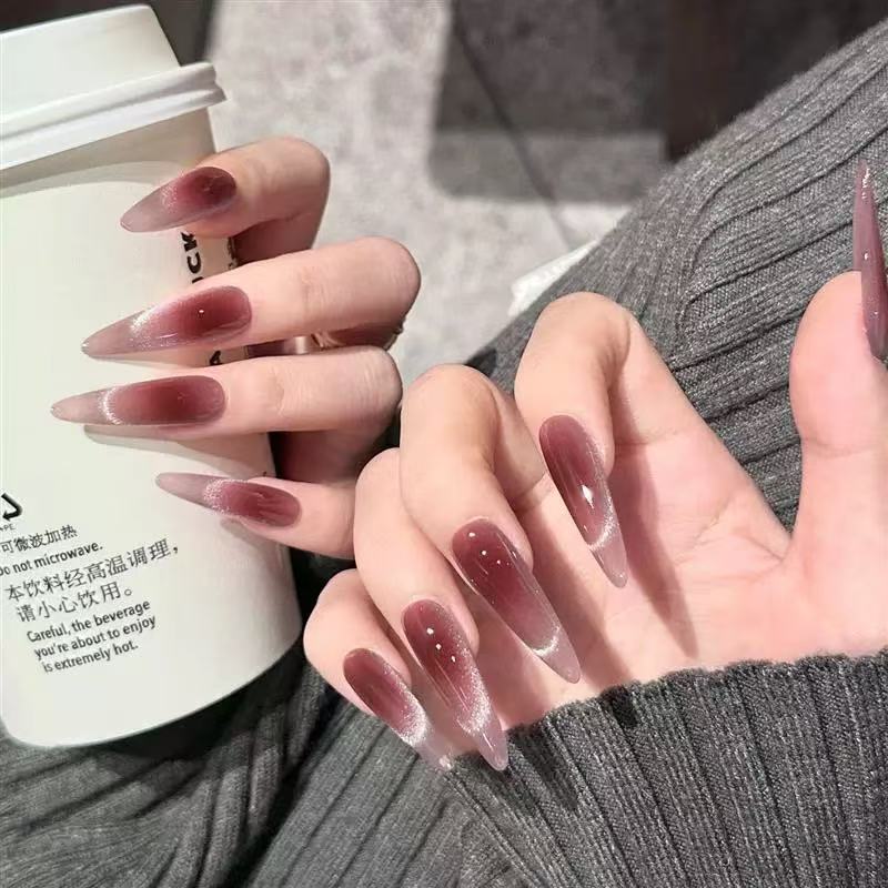 New pure handmade wear nail cat eye French style whitening flaming goddess flashing thousand gold atmosphere student nail art