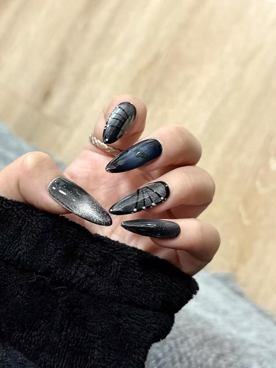Winter new wearable nails sweet cool style nail art dark cat eye hot girl pure handmade wearable nail pieces