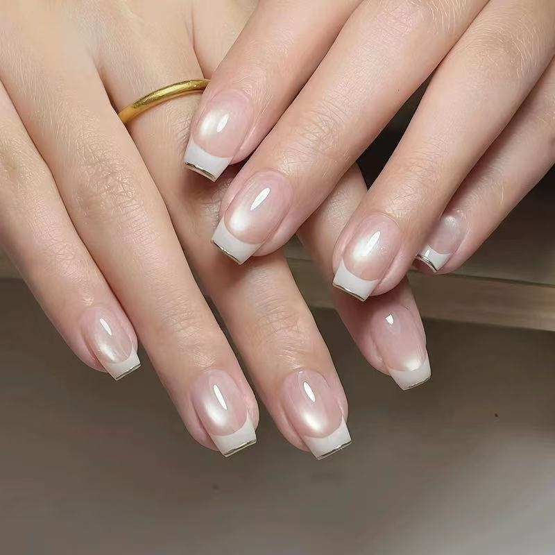 Pure handmade French cat's eye manicure wearable medium and long style new style rich daughter light luxury high-end spring
