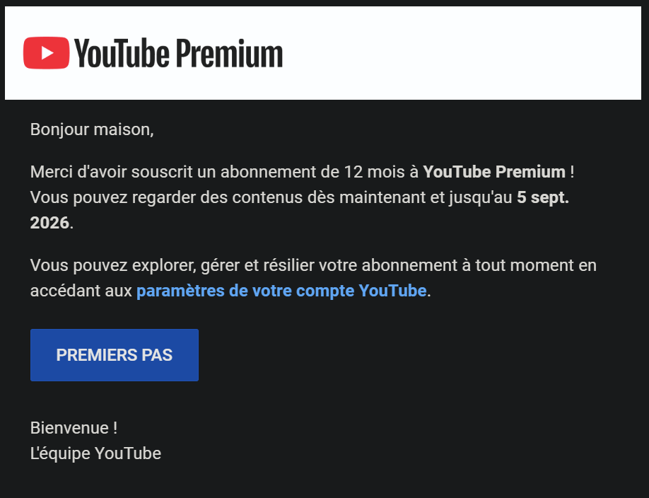 YouTube Premium - 12 Mois