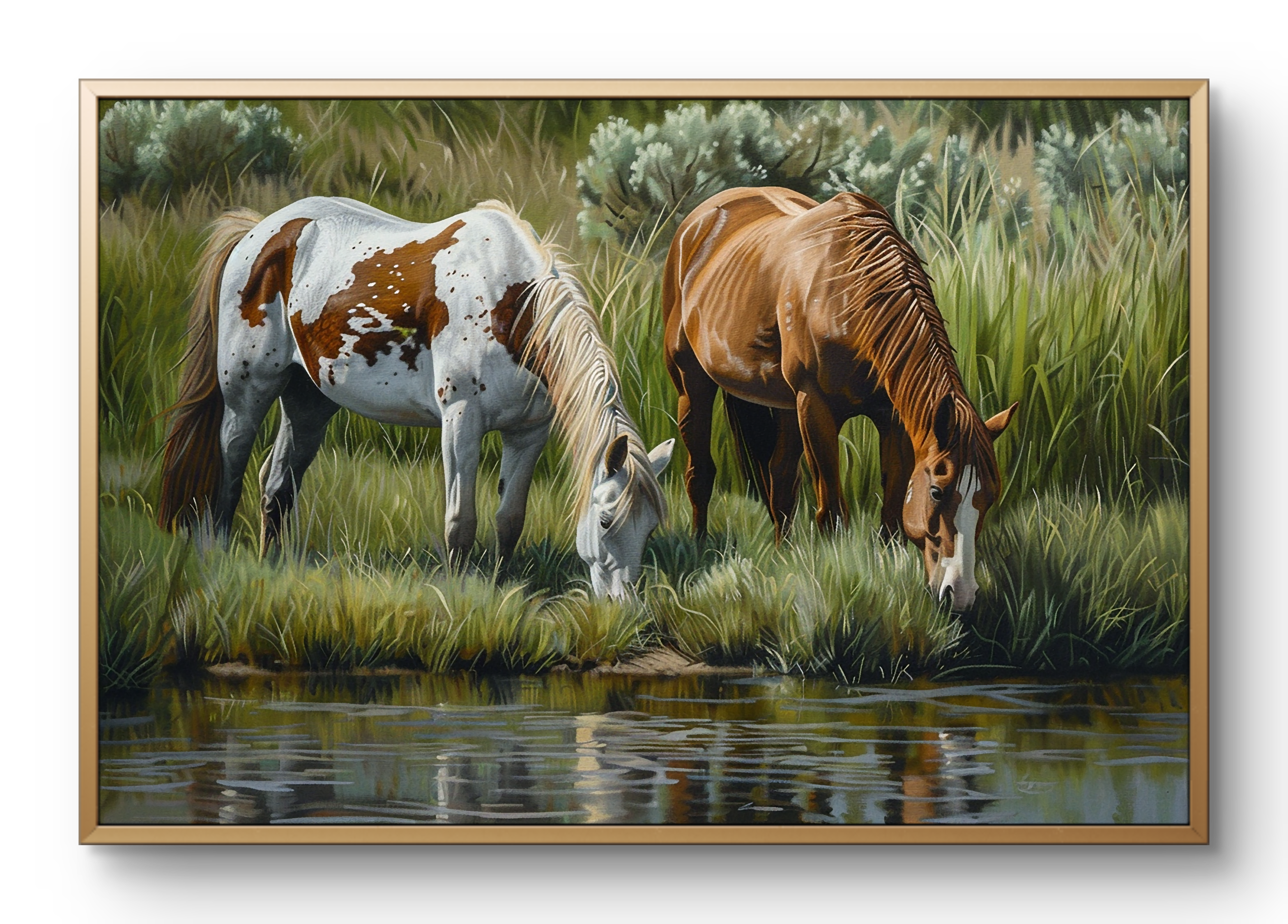 Horses by the pond