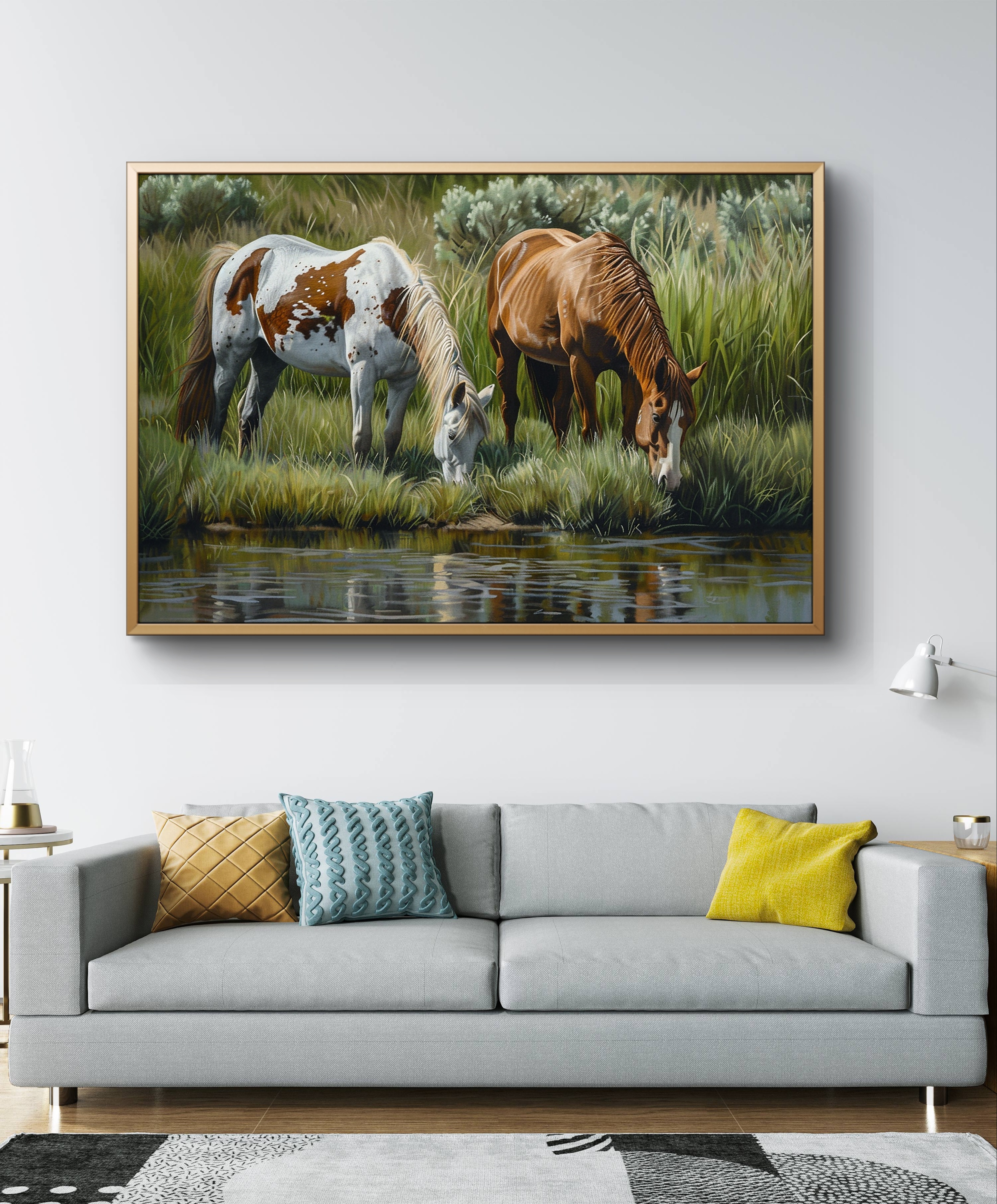Horses by the pond