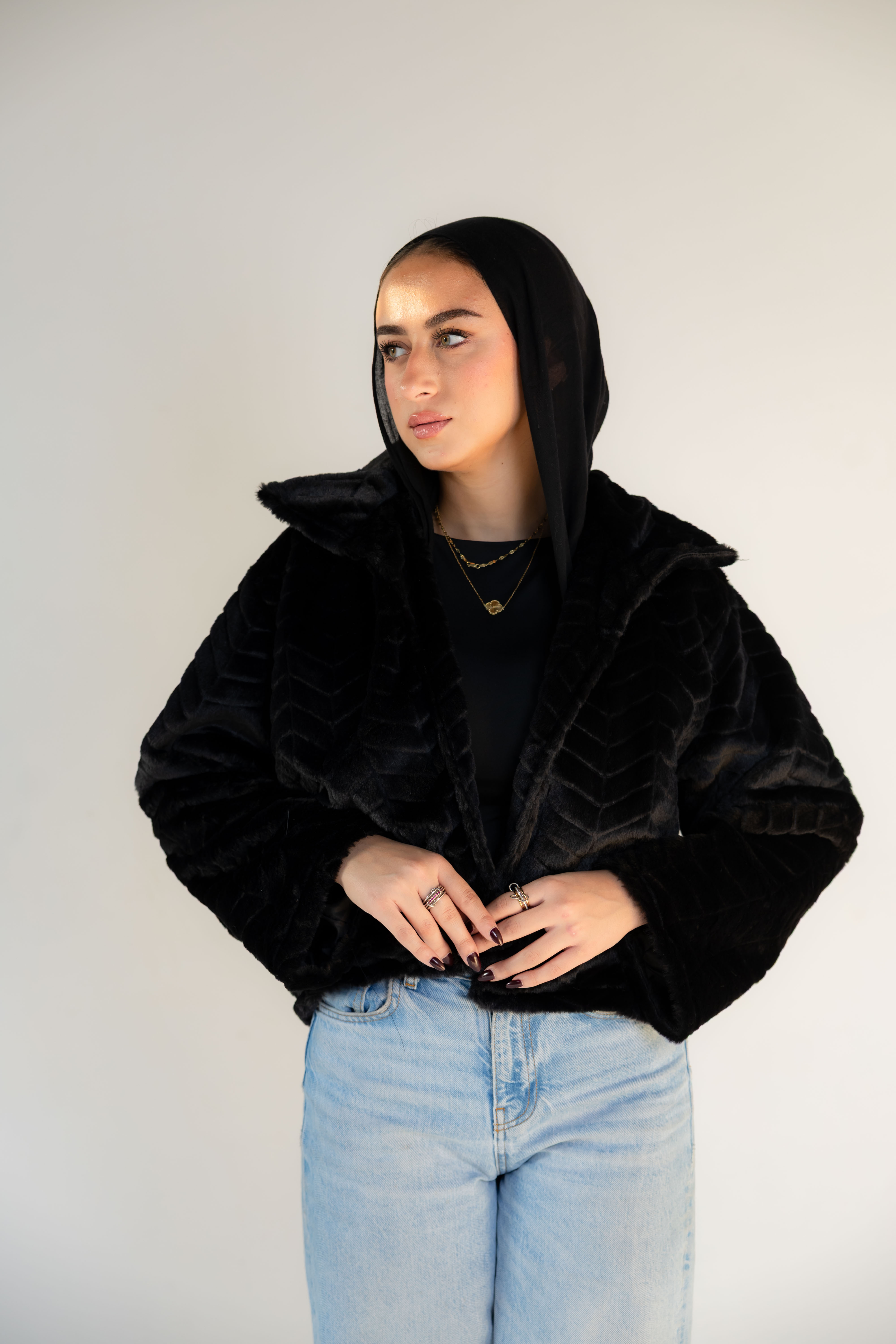 Black Ribbed Fur Jacket