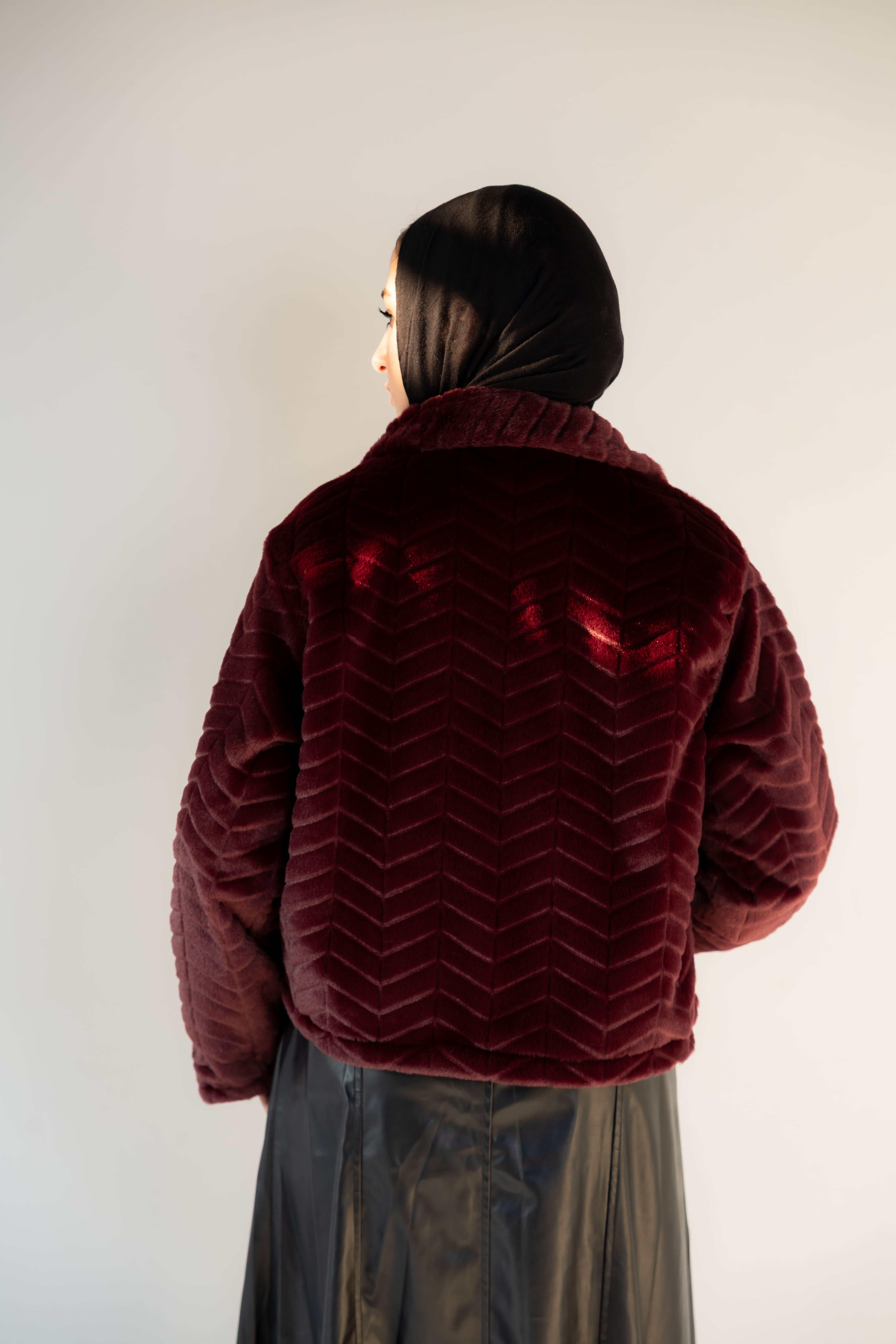Burgundy Ribbed Fur Jacket