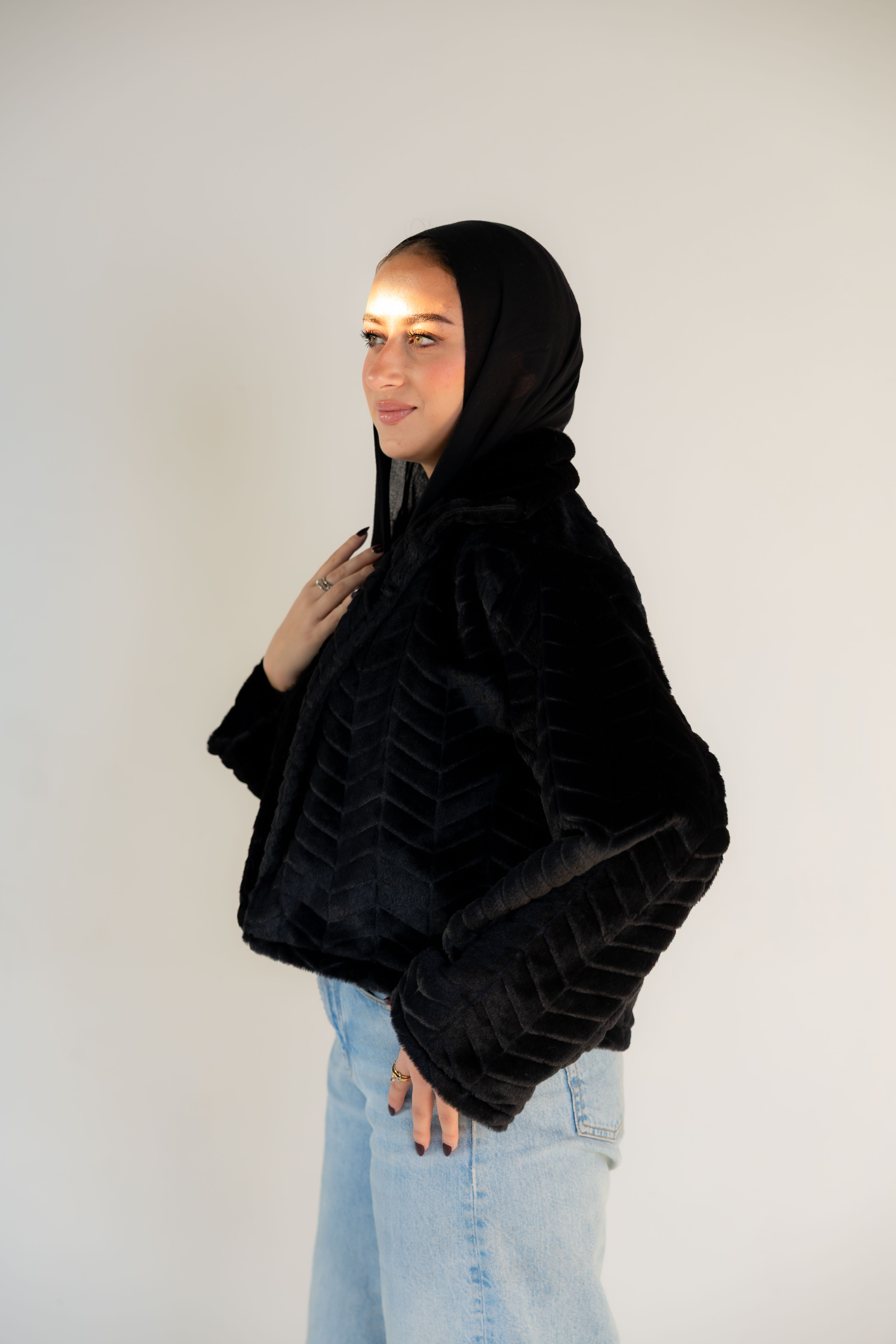 Black Ribbed Fur Jacket