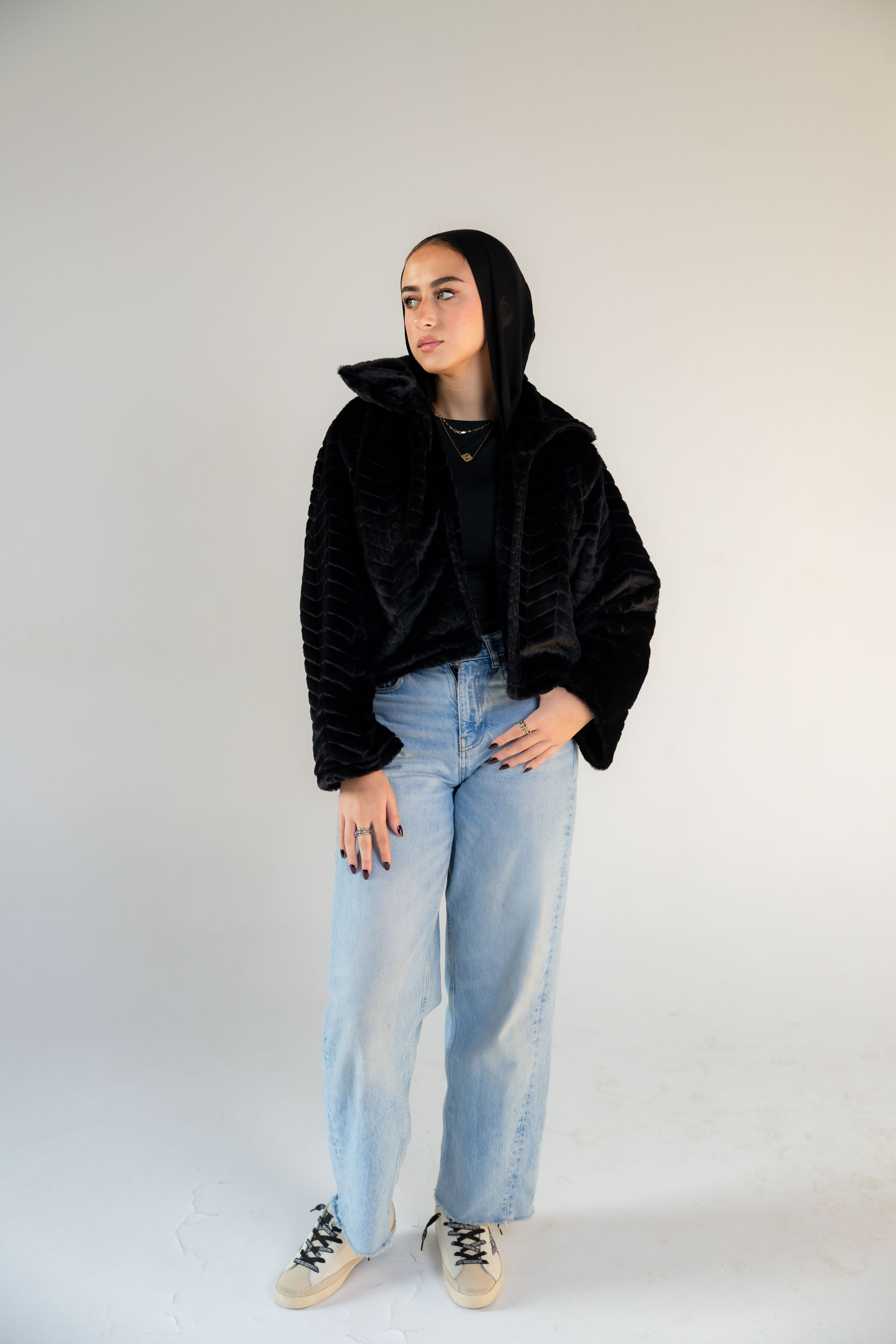 Black Ribbed Fur Jacket