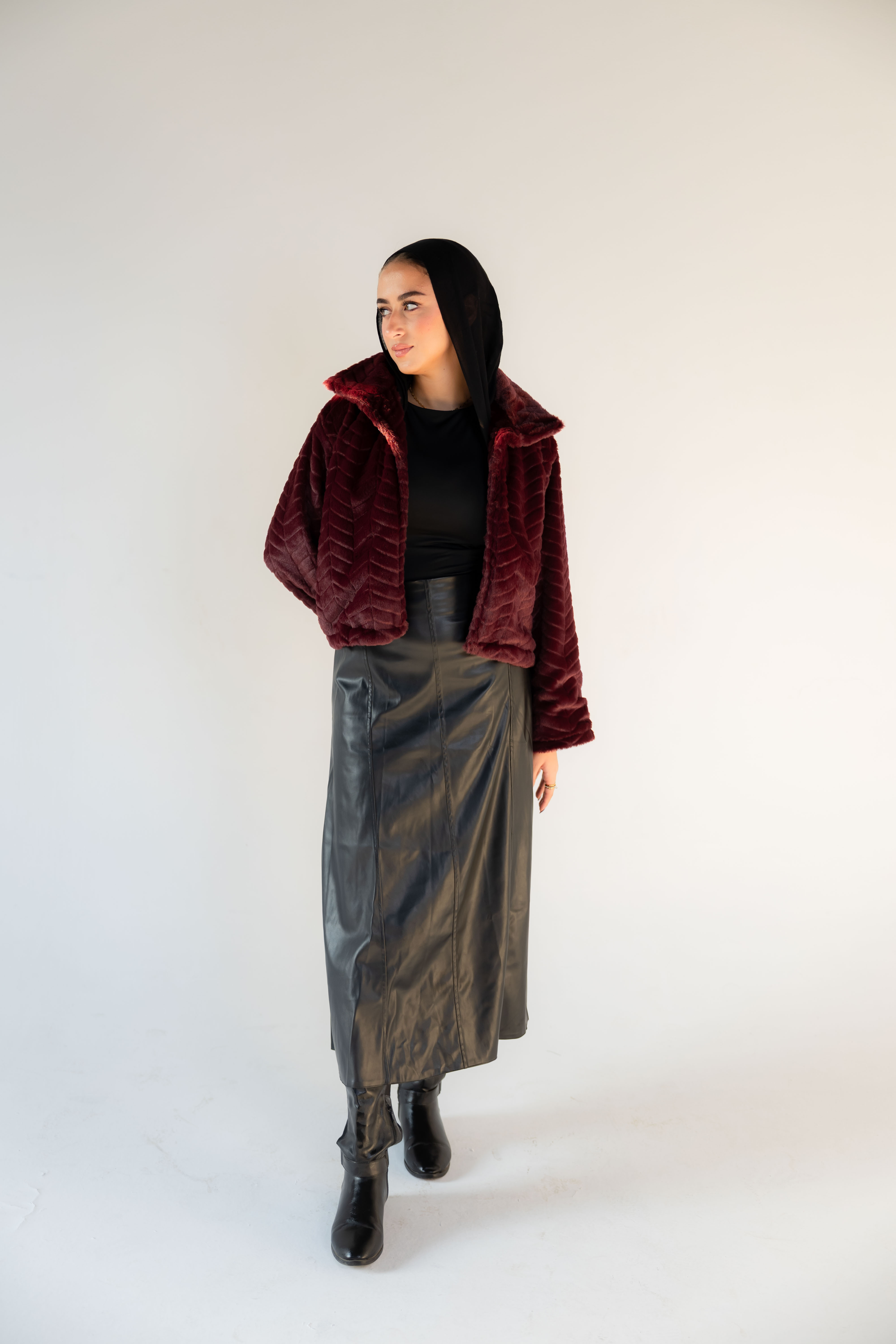 Burgundy Ribbed Fur Jacket