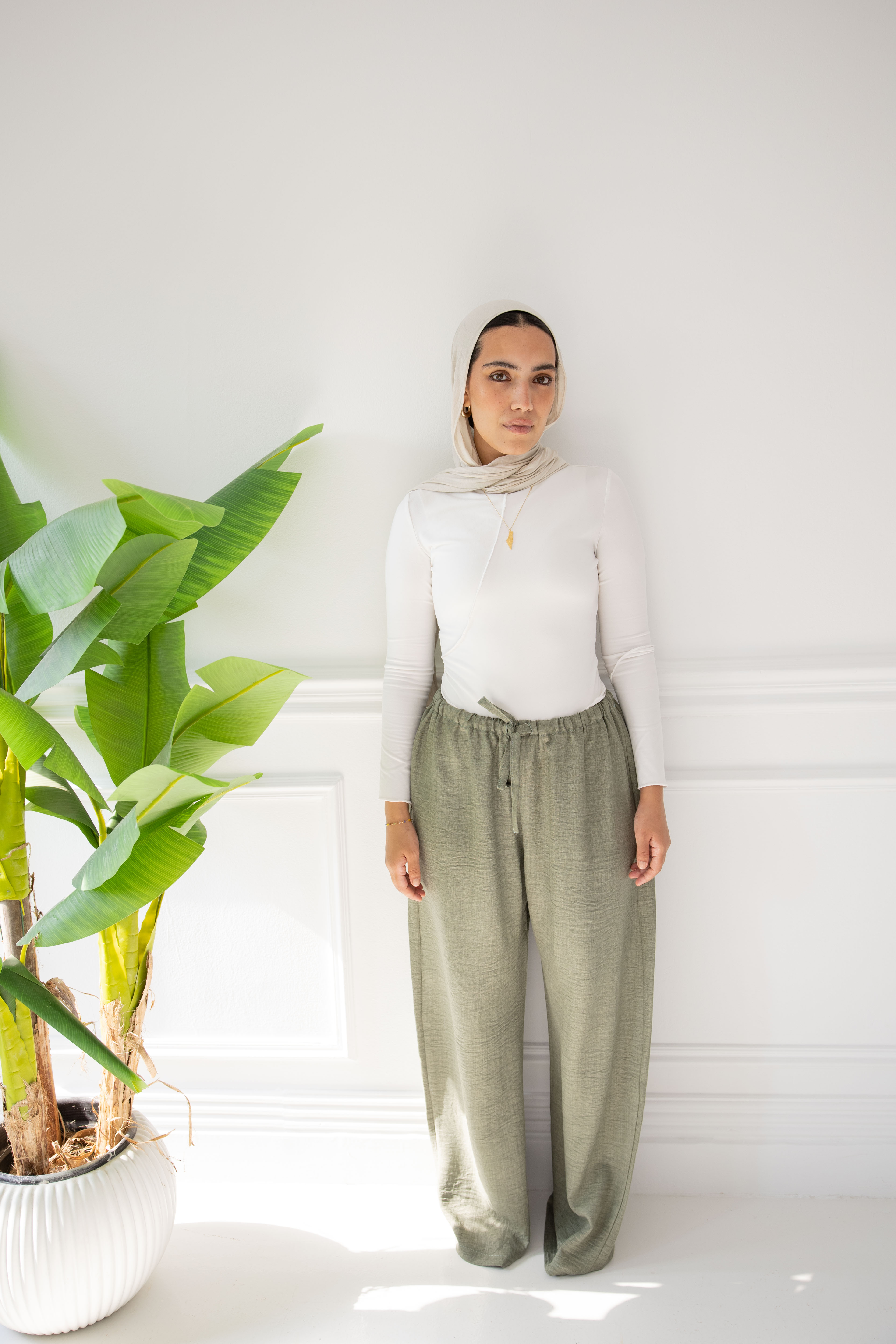  Wide Linen Pants - Olive