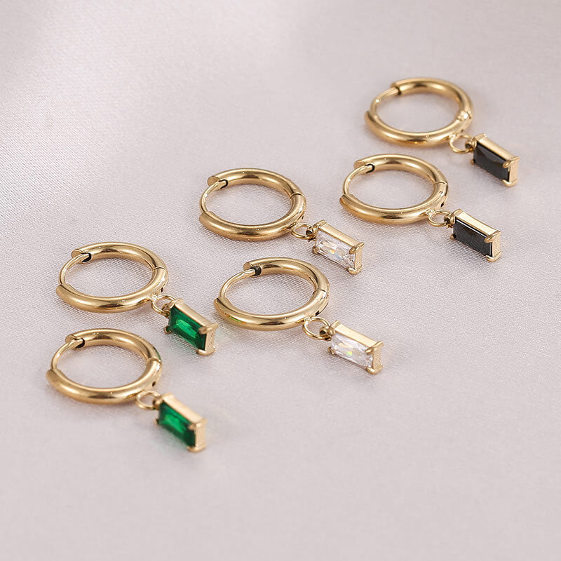 Elegant Rectangular Stone Hoop Earrings