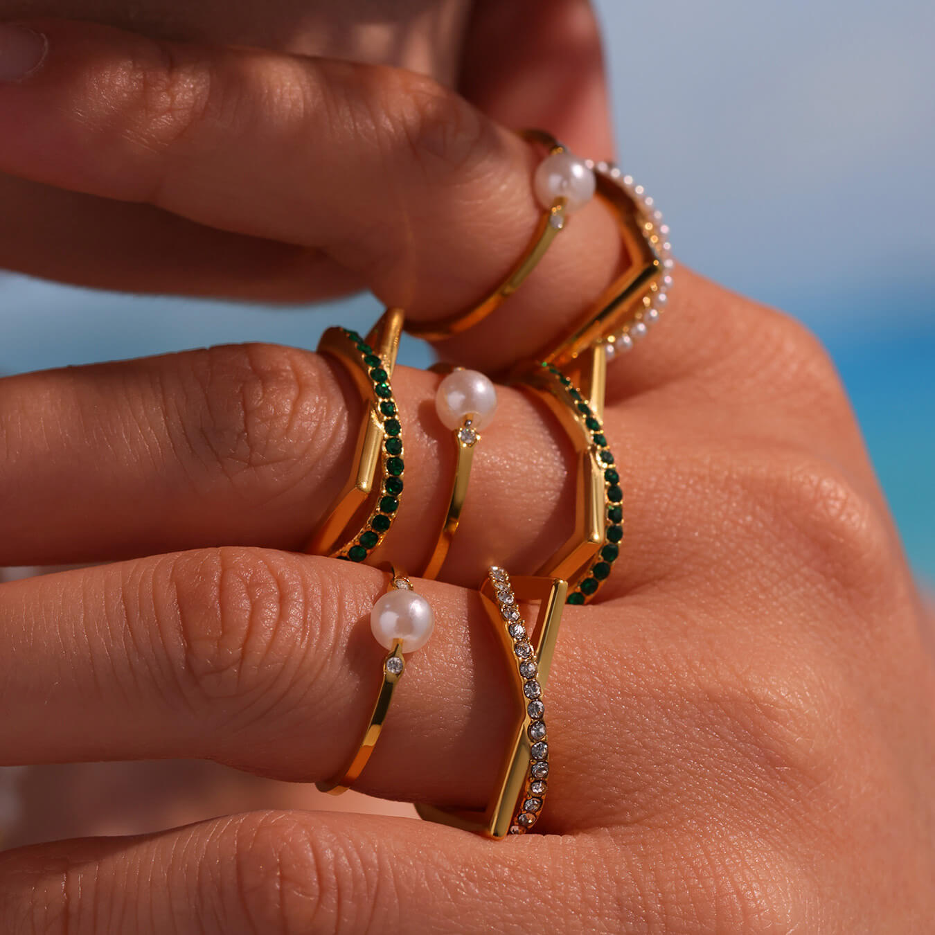 Elegant Gold Pearl & Gemstone Ring 