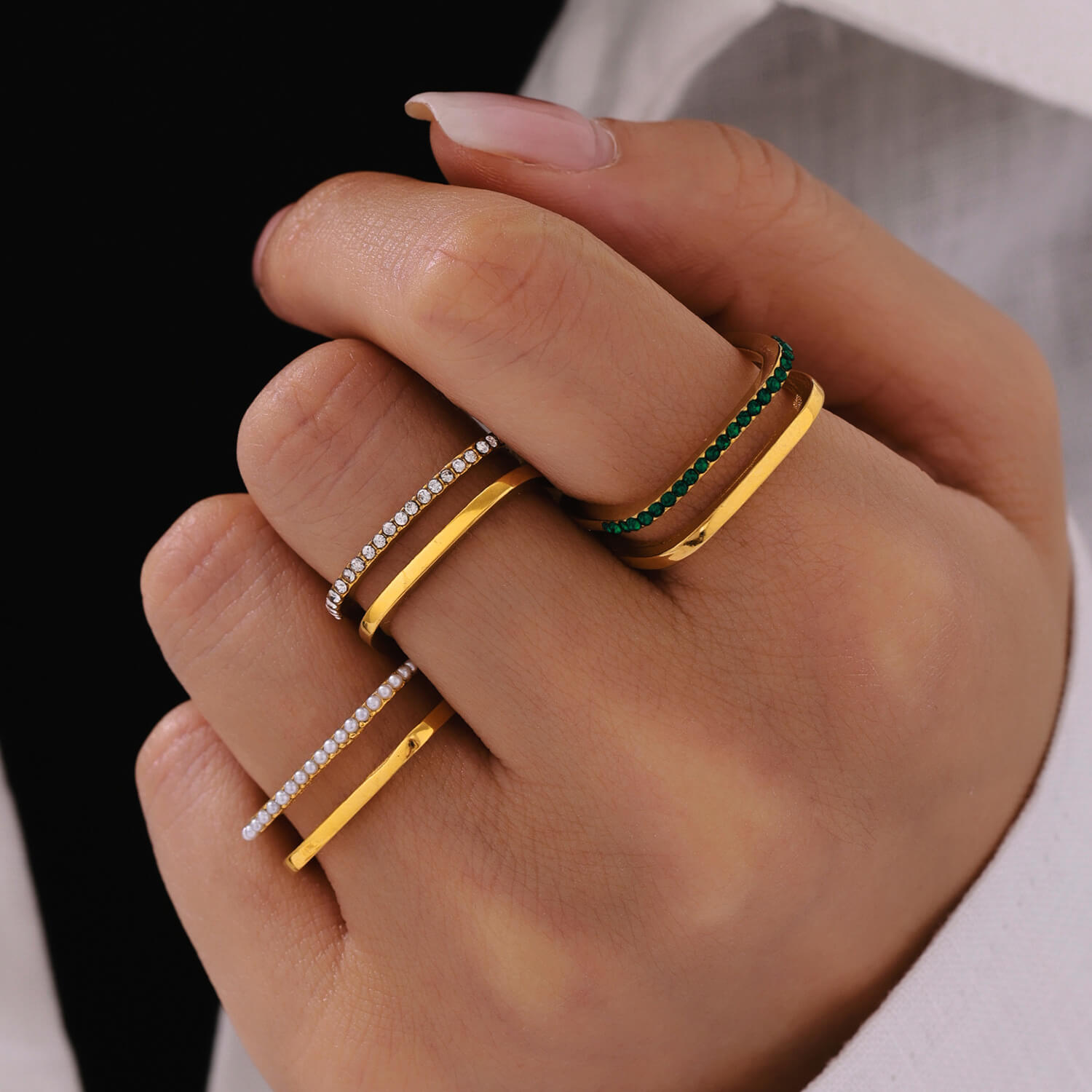 Gold Plated Geometric Rings Set