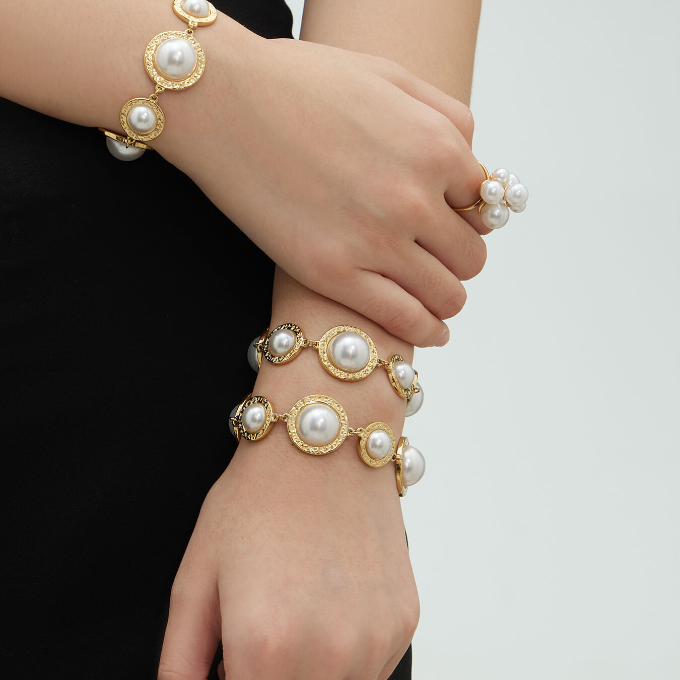 Elegant Pearl & Gold Bracelet Set