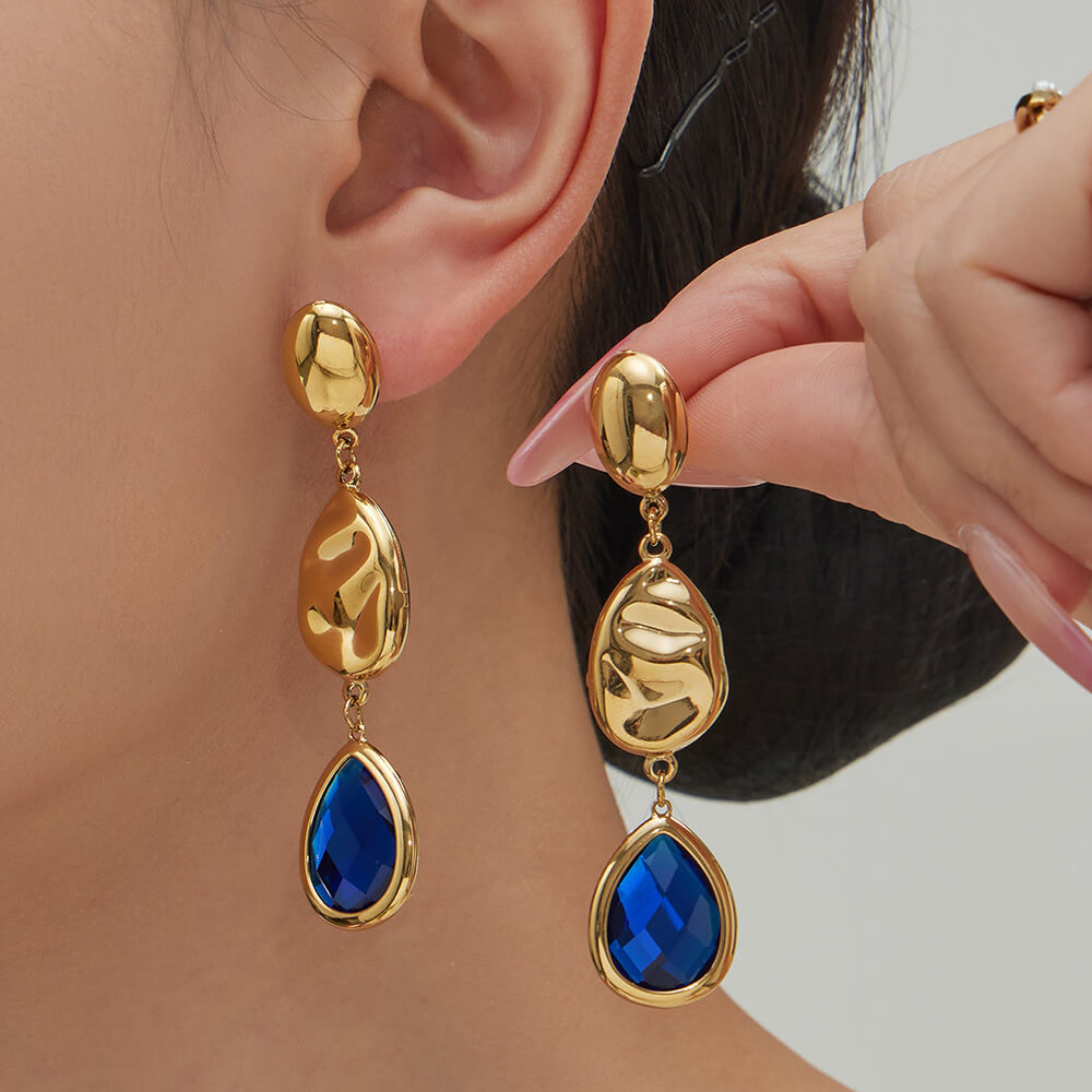 Gold & Blue Statement Earrings