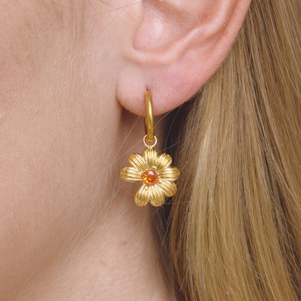 Gold Flower Hoop Earring