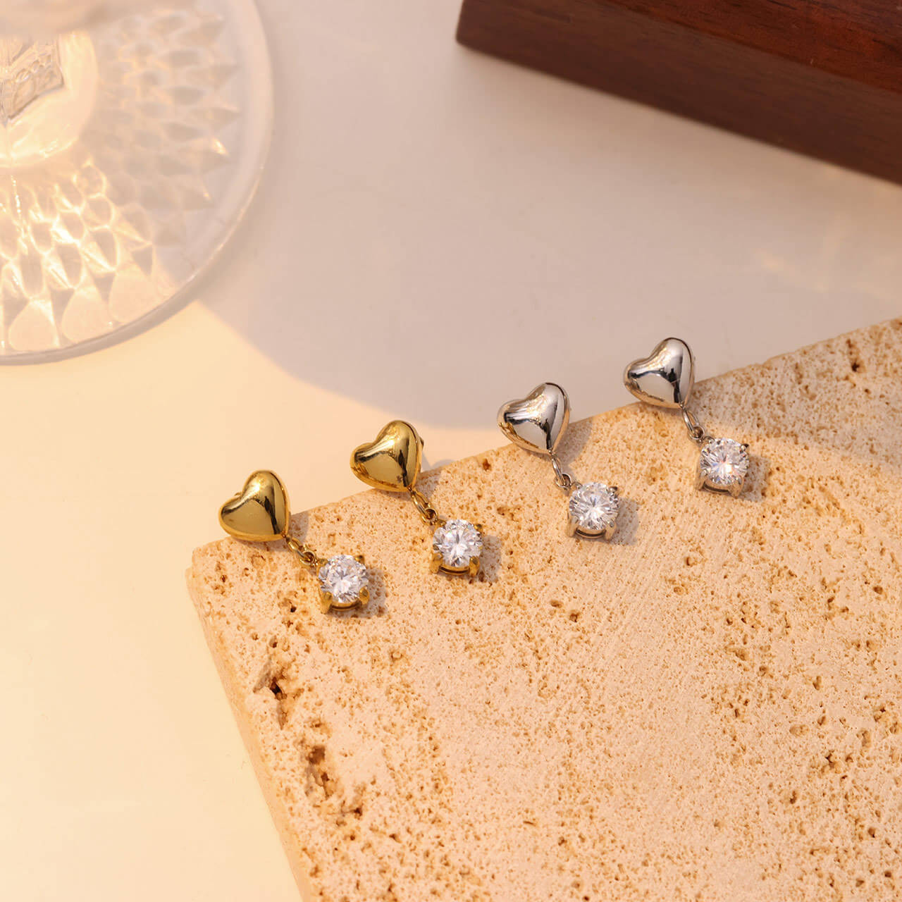 Heart Stud Drop Earrings