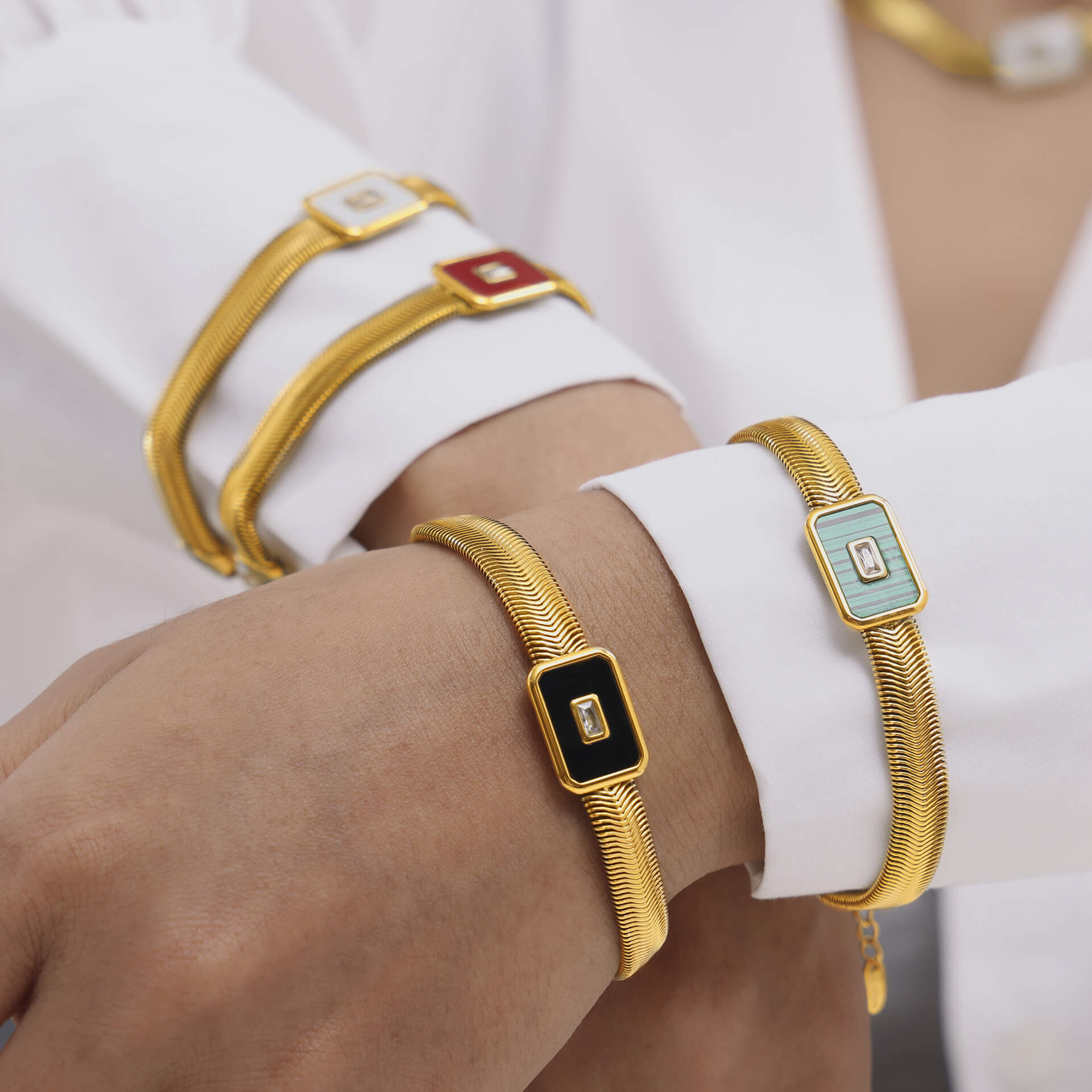 Colorful Rectangular Enamel Gold Bracelets